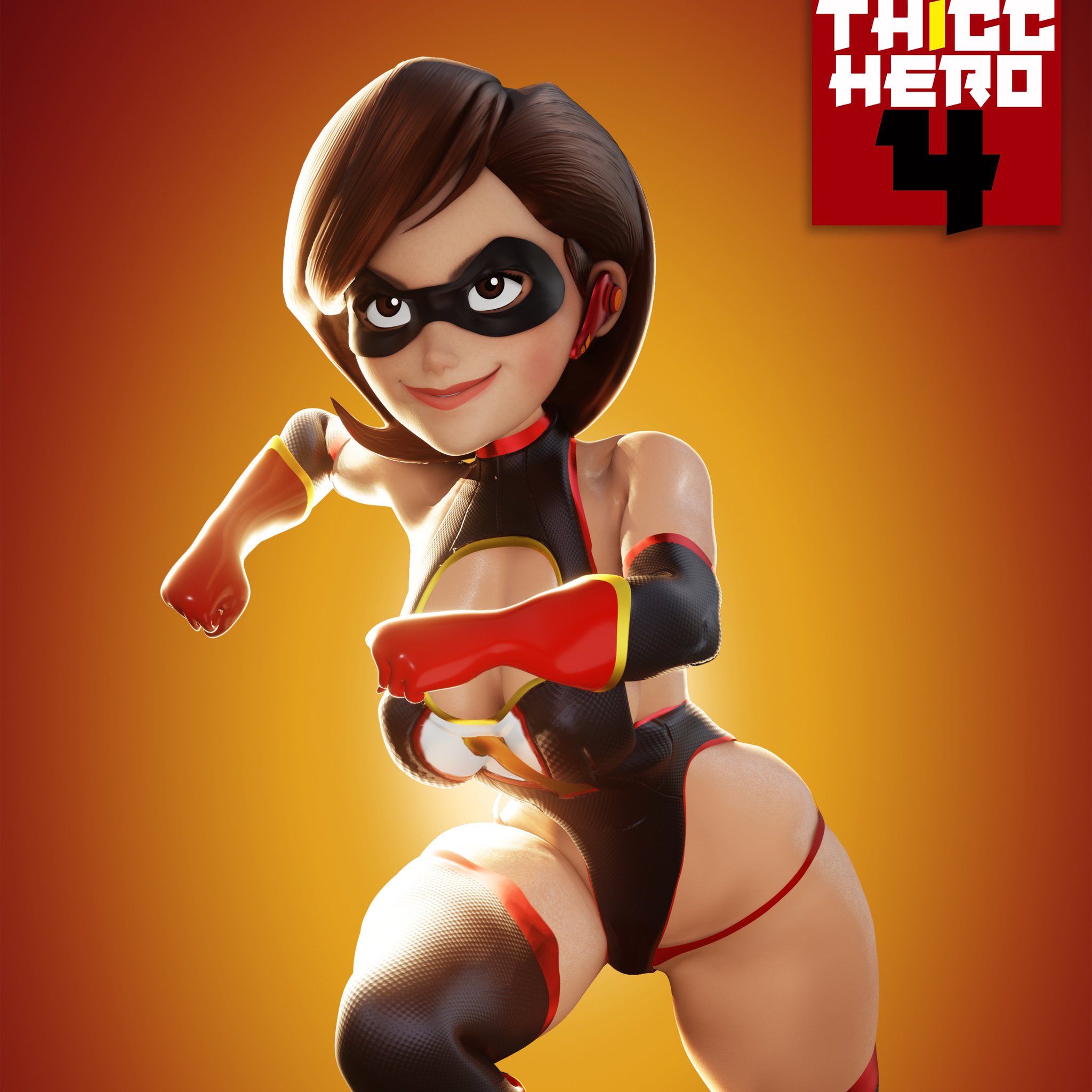 1girls, 3d, breasts, brown hair, busty, cleavage, cleavage cutout, crisisbeat, crossover, disney, domino mask, elastigirl, female, female only, helen parr, legs, logo, lower body, mask, milf, mother, pixar, smooth skin, solo, superhero, superheroine, the incredibles, thicc hero 4, thick legs, thick thighs, thighs, upper body, voluptuous, watermark