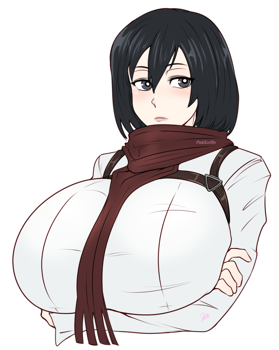 1girls, alternate breast size, arms under breasts, attack on titan, big breasts, breasts, clothing, female, female focus, female only, huge breasts, large breasts, mikasa ackerman, pinkkoffin, scarf, seductive, shingeki no kyojin, short hair, solo, solo female, tagme, upper body