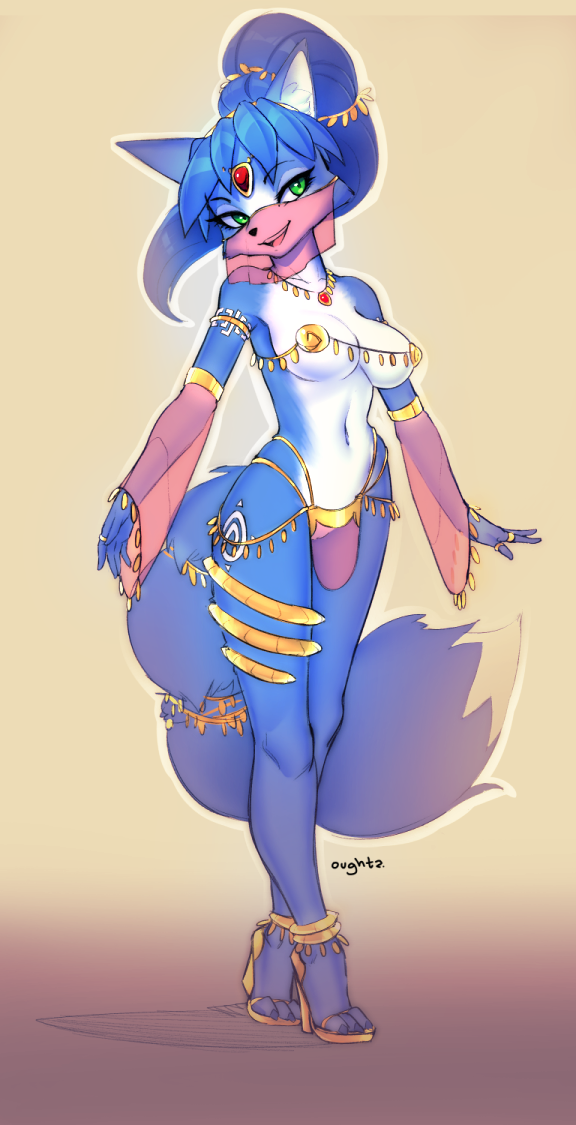 2019 3_toes 5_fingers anklet anthro armlet belly_dancer big_tail biped black_nose blue_body blue_claws blue_fur blue_hair blue_tail breasts canid canine claws dipstick_tail eyelashes female fingers fluffy fluffy_tail footwear fox front_view full-length_portrait fur furry gem gold gradient_background green_eyes half_naked harem_outfit high_heels jewelry krystal long_hair long_tail looking_at_viewer mammal mostly_nude multicolored_body multicolored_fur multicolored_tail navel necklace nintendo nude open_mouth oughta pasties portrait ring ruby_(gem) shoes signature simple_background smile solo standing star_fox tail_jewelry tail_ring teeth thumb_ring toe_claws toes two_tone_body two_tone_fur two_tone_tail veil white_fur white_tail