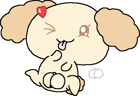 ;3 canine chibi chiffon_(cinnamoroll) cinnamoroll_(series) domestic_dog female female_only fur heart light_yellow_body light_yellow_fur one_eye_closed plump_labia puffy_maker pussy sanrio self_upload tagme tongue tongue_out watermark wink