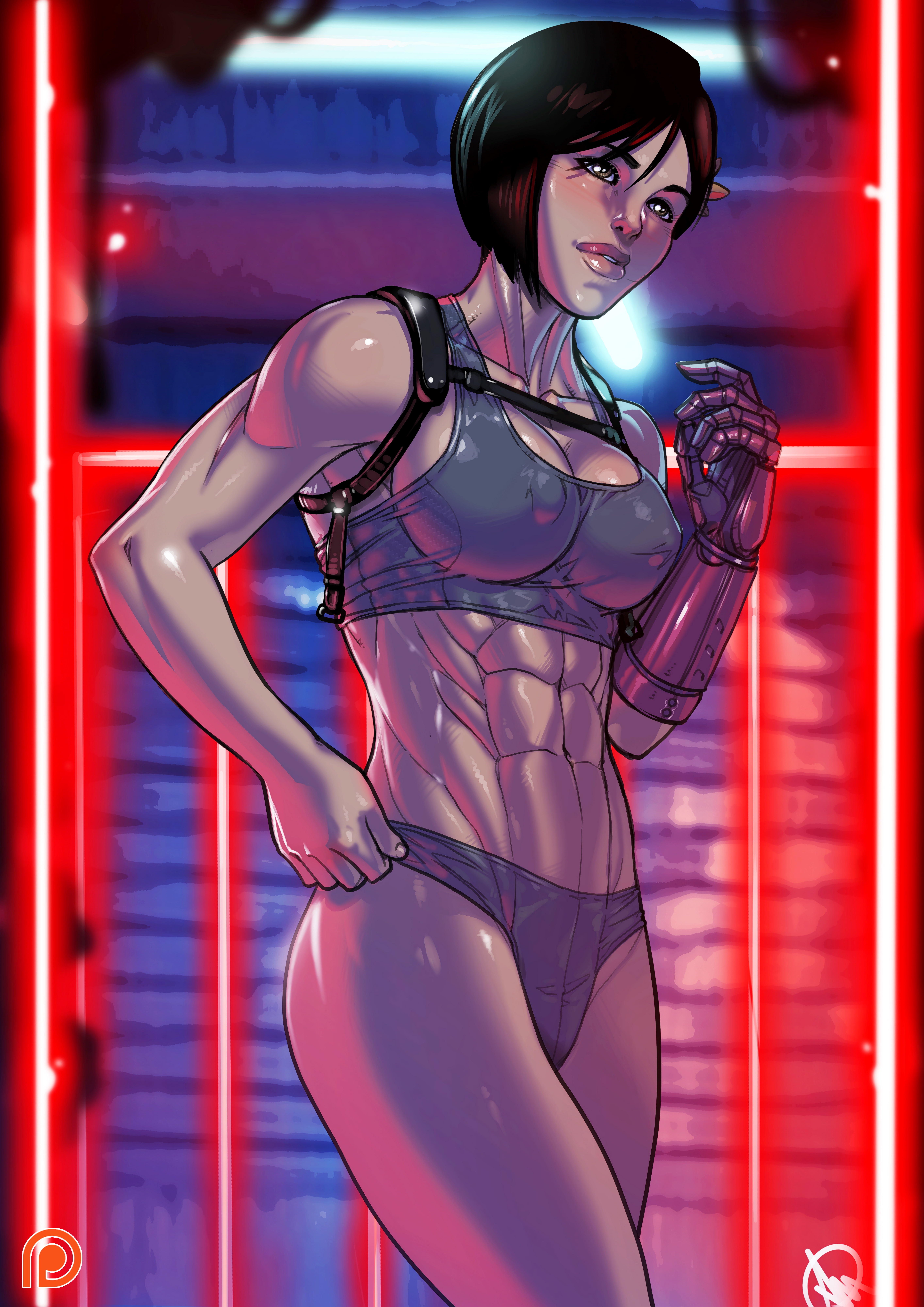 1girls, abs, alternate version available, aruni (rainbow six), female, female only, ganassa, muscular, muscular female, panties, pinup, prosthetic arm, rainbow six, rainbow six siege, short hair, tagme, tom clancy, underwear