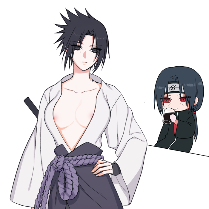 1girls akatsuki akatsuki_(naruto) areolae black_eyes black_hair breasts clothing cursed_seal female looking_at_viewer naruto naruto_shippuden red_eyes rule_63 sasuke_uchiha sasuko tagme uchiha_itachi