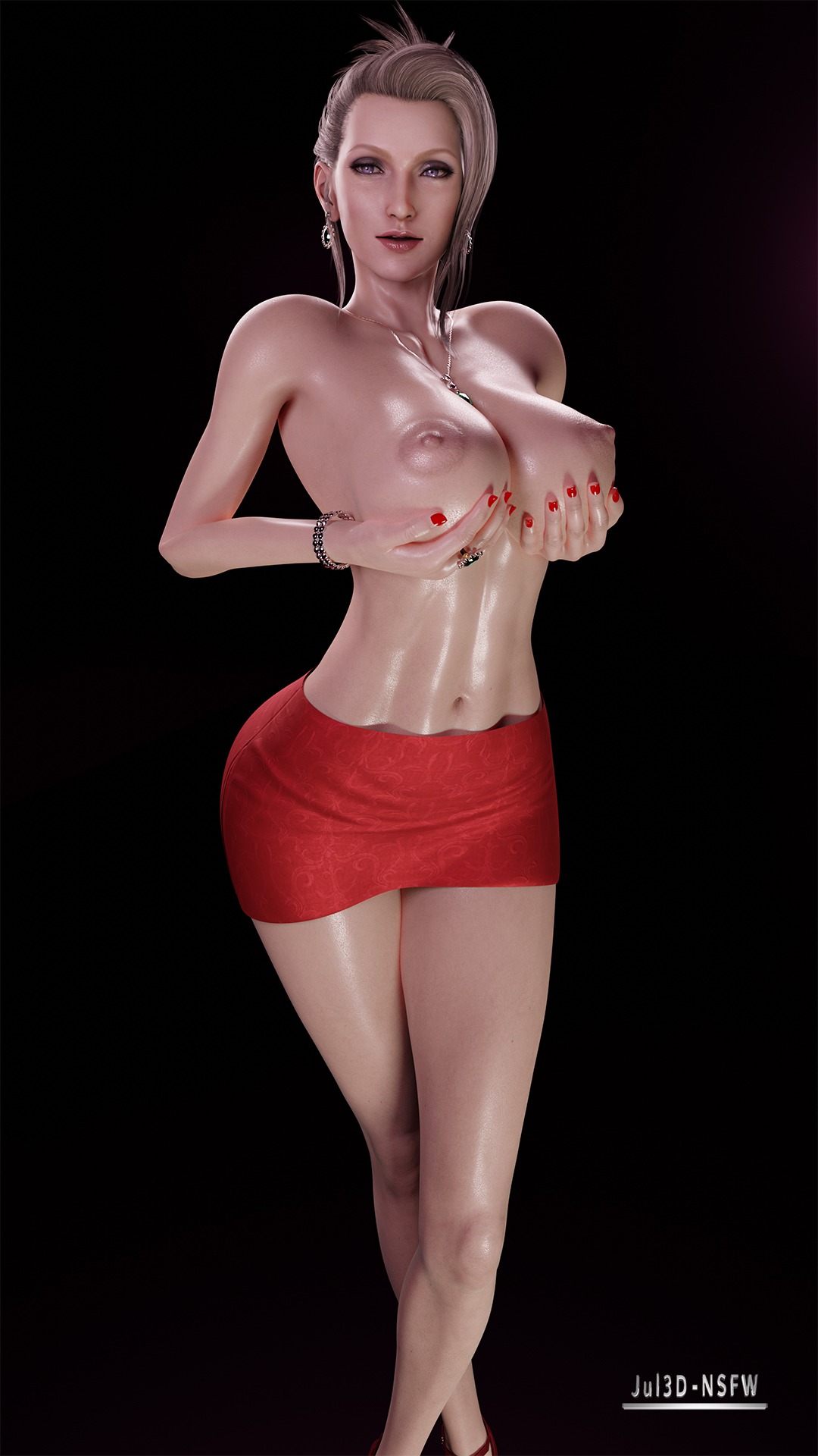 1girls, 3d, ass, blender, blonde hair, blue eyes, breasts, female, final fantasy, final fantasy vii, jul3dnsfw, makeup, naked, nipples, nude, pussy, scarlet (ffvii)