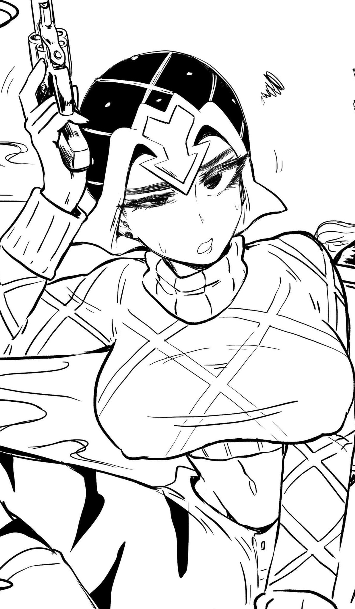 1girls, artist request, big breasts, breasts, crop top, erect nipples, female, female only, guido mista, gun, human, jojo's bizarre adventure, midriff, nipples, nipples visible through clothing, rule 63, shounen jump, solo female, vento aureo