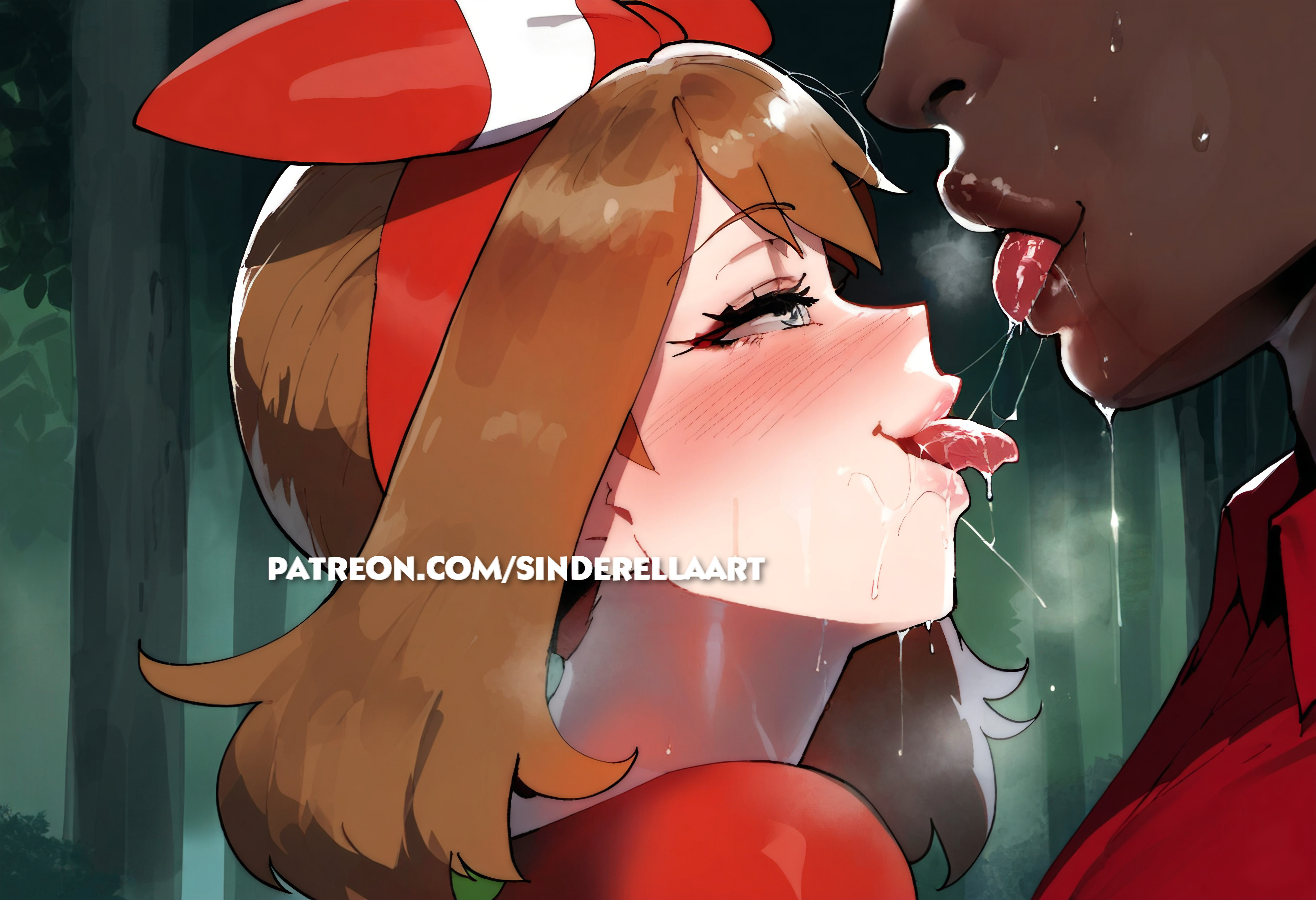 1boy, 1girls, ai generated, ass, big ass, big breasts, big butt, black shorts, breasts, cheating, dark skin, dark-skinned male, female, huge breasts, interracial, kissing, large ass, large breasts, male, may (pokemon oras), may (pokemon), netorare, ntr, pokemon, sinderellaart