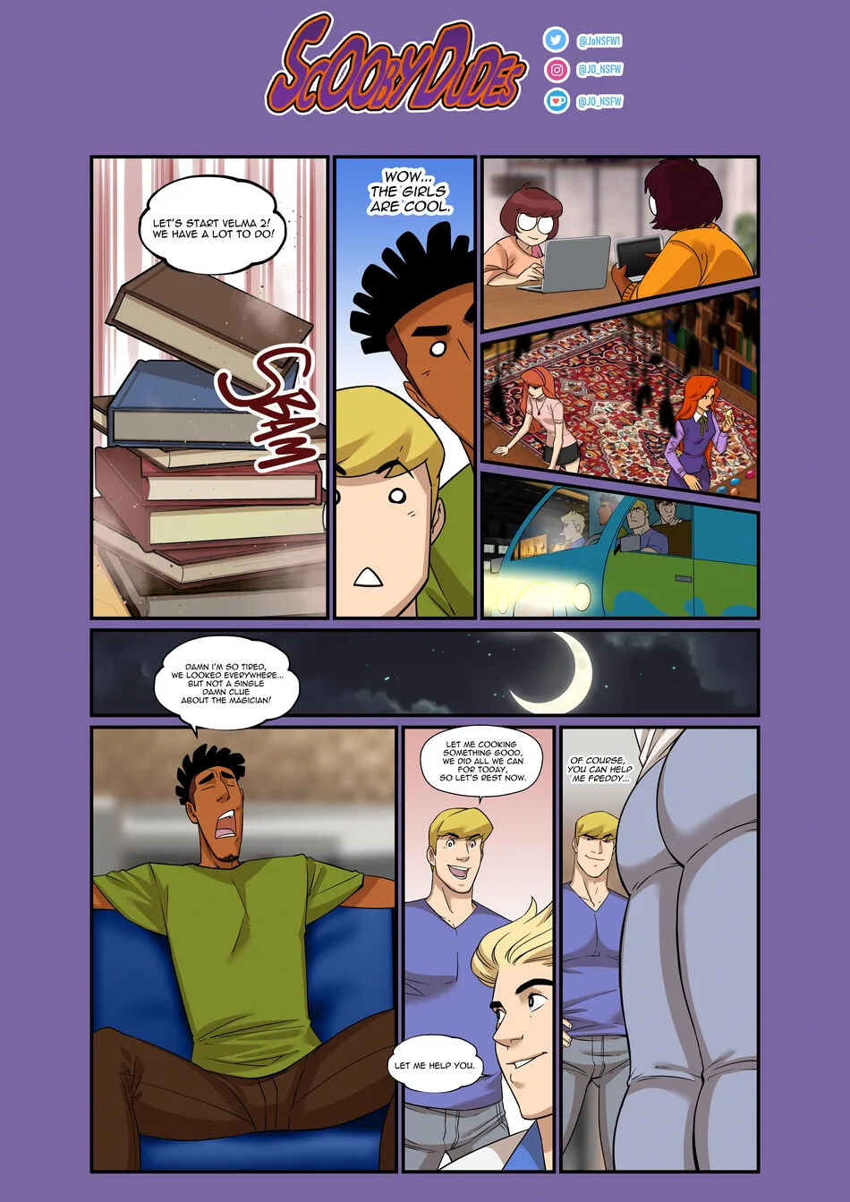 cocky comic daphne_blake daphne_blake_(series) dialogue fraternity fred_jones fred_jones_(velma) gay jonsfw lad male_focus norville_rogers scooby-doo shaggy_rogers shaggy_rogers_(velma) velma_(series) velma_dinkley velma_dinkley_(velma) verbal