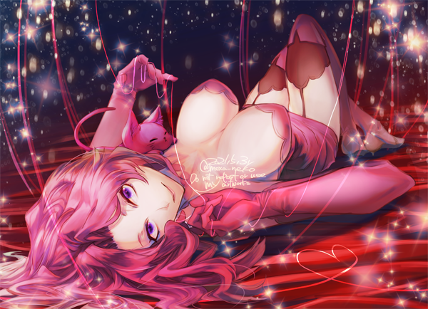 1girls big_breasts black_clover breasts cleavage clothed gloves handwear laying_down light-skinned_female lying_on_back mature_female pink_hair purple_hair vanessa_enoteca