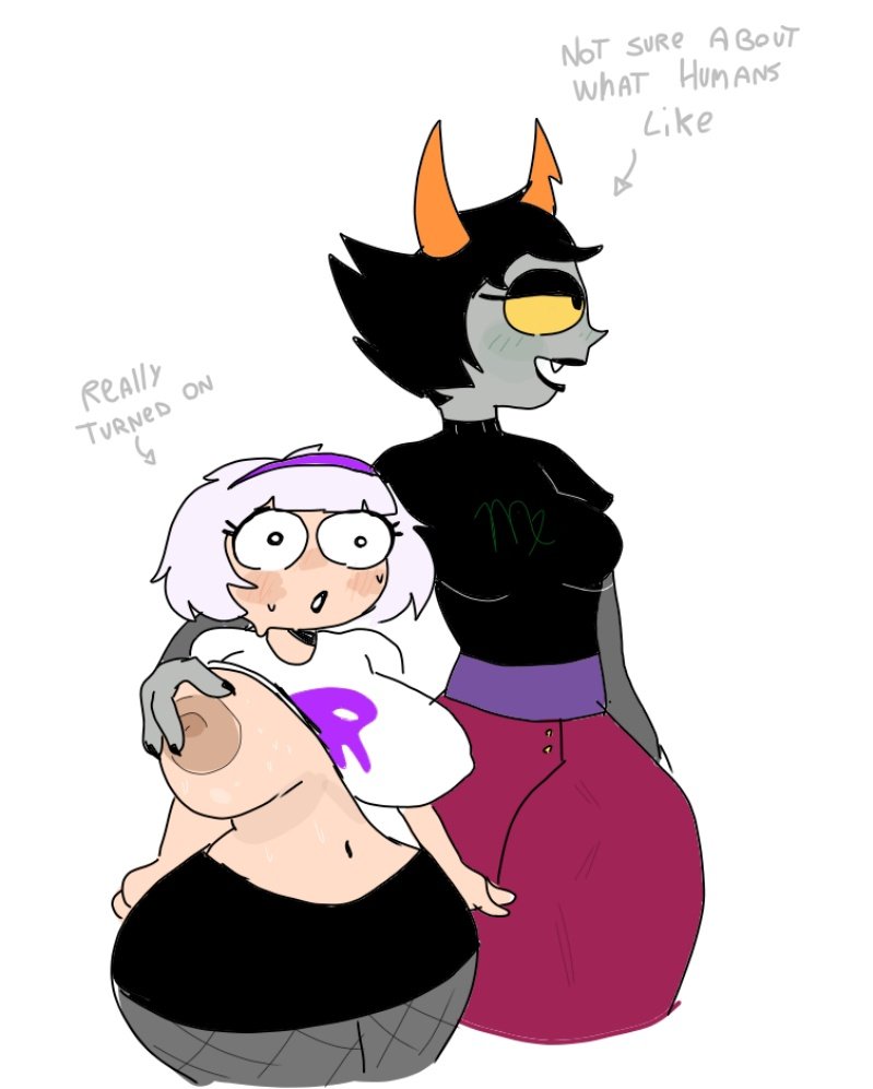 2girls breast_squeeze clothed clothed_female color colored dialogue errorplush errorplush888 female female_focus female_only fishnets full_color grope groping groping_breasts_from_behind homestuck kanaya_maryam long_skirt multiple_girls partially_clothed partially_clothed_female rose_lalonde shirt skirt squeeze squeezing_breast t-shirt tshirt yuri