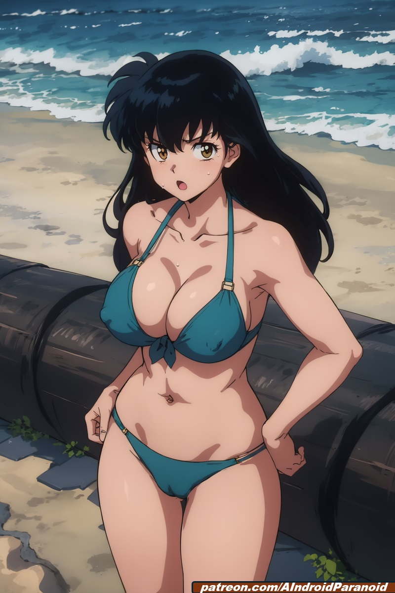 ai_generated aindroidparanoid beach big_breasts bikini black_hair breasts breasts_out cameltoe cleavage covered_nipples inuyasha kagome_higurashi narrow_waist navel outdoors slim_waist stable_diffusion swimsuit taller_girl tits_out yellow_eyes