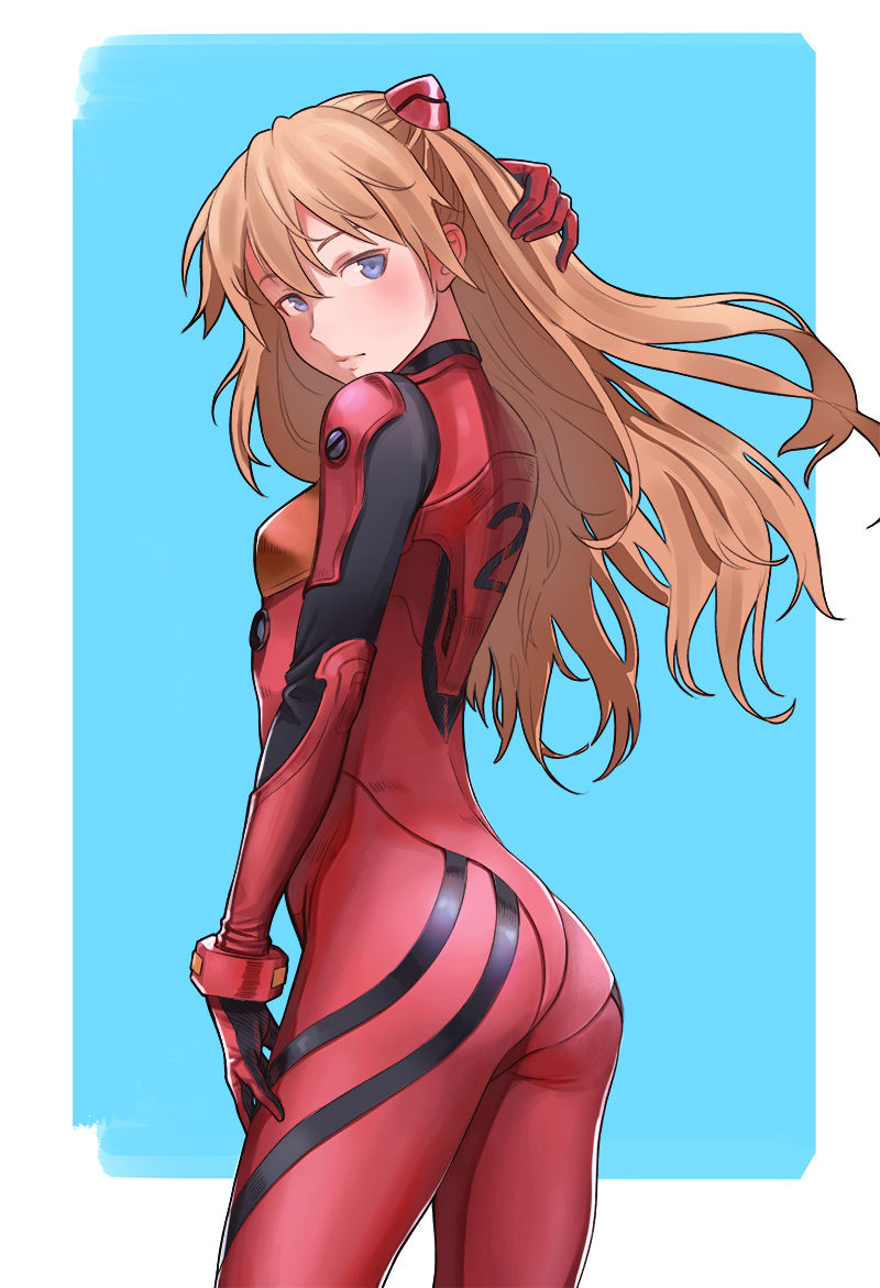 asuka_langley_sohryu bodysuit bubble_butt cheshirrr fully_clothed looking_back neon_genesis_evangelion plugsuit slim slim_girl slim_thick slim_waist small_breasts suit tagme