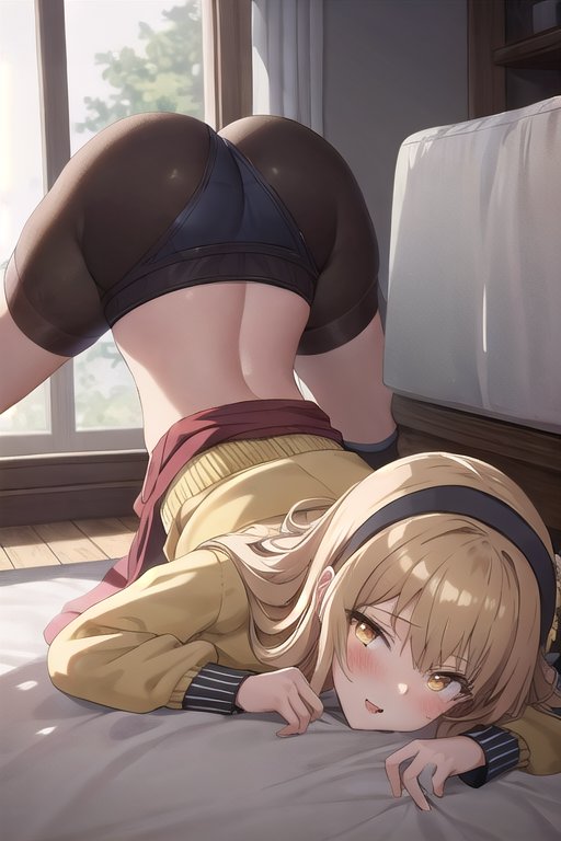 1girls, ai generated, blonde hair, crop top, female, flan (flanofart), flanofart, hairband, jack-o pose, oc, orange eyes, original character, scarf, solo, solo female, tagme