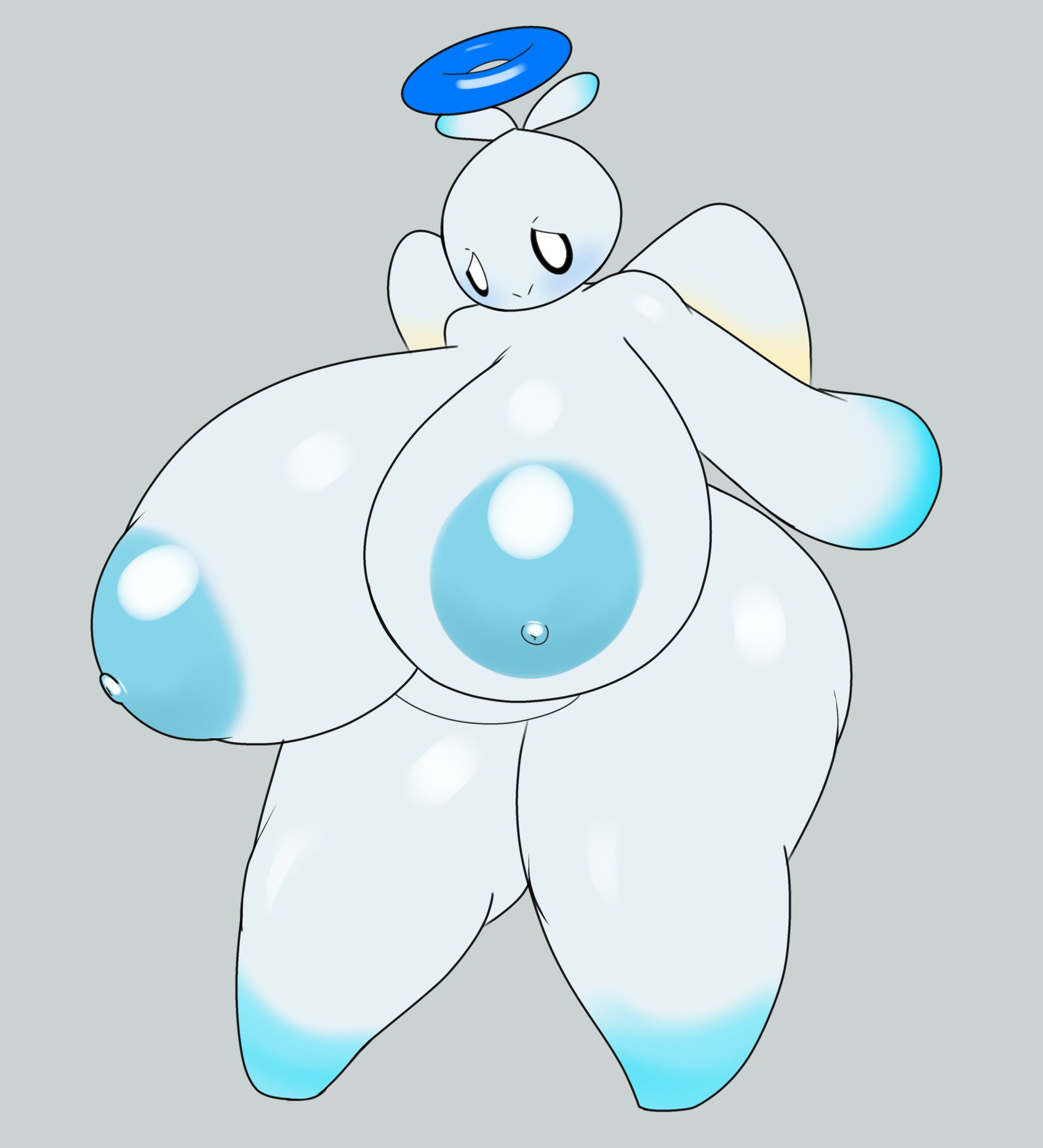 1girls, adorable, ass, big ass, big breasts, breasts, breasts bigger than head, chao (sonic), completely naked, completely nude, cute, cute face, female, female focus, female only, grey background, halo, huge ass, huge breasts, hyper, hyper breasts, innocent expression, naked, naked female, nude, nude female, sega, solo, solo female, sonic (series), sonic the hedgehog (series), standing, tha randomu, white body, white skin