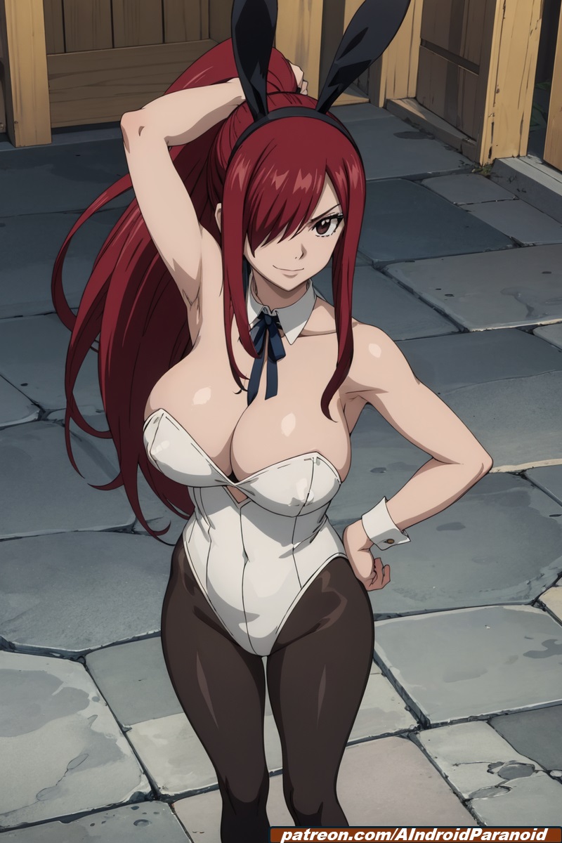 1girls, ai generated, aindroidparanoid, breasts, brown hair, bunny ears, bunny girl, bunnysuit, cameltoe, cleavage, erza scarlet, fairy tail, female, huge breasts, indoors, narrow waist, pantyhose, pussy, red hair, red-haired female, slim waist, stable diffusion, tight clothing