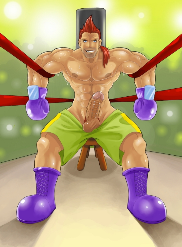 aran_ryan artist_request blue_eyes chest male male_only muscular_male nintendo nipples penis ponytail punch-out!! red_hair solo super_punch-out!! sweaty tagme