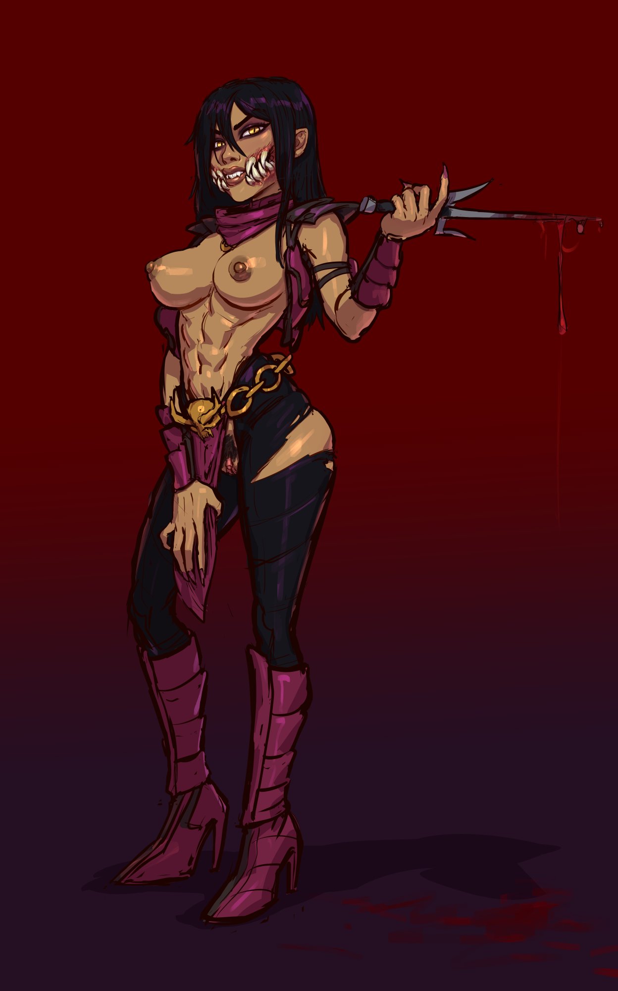 1girls, 2d, abs, areolae, big breasts, breasts, female, female only, large breasts, mileena, mortal kombat, mortal kombat x, nipples, pears (artist), solo