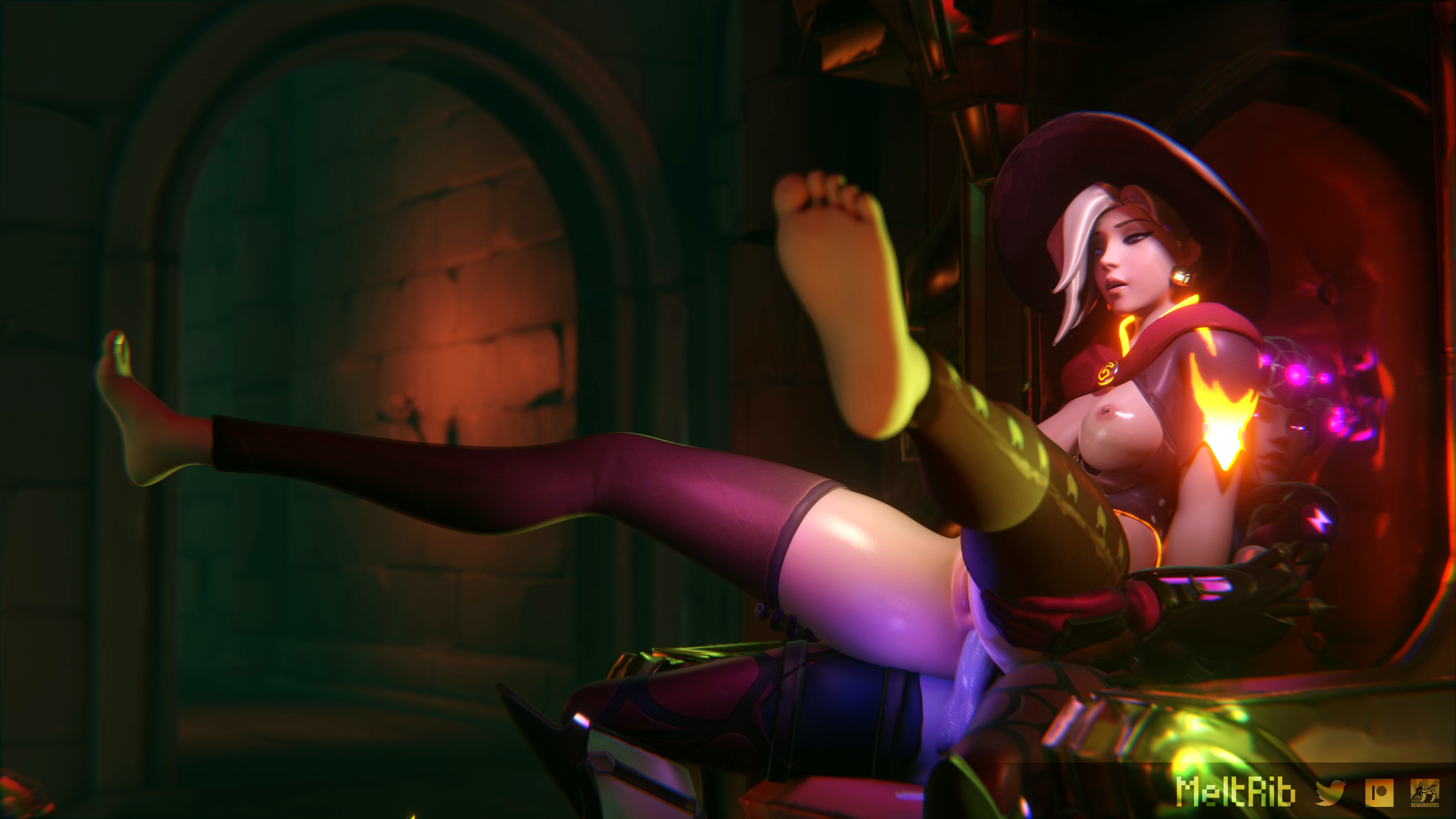 1futa, 1girls, 3d, anal, anal sex, anus, barefoot, breasts, closed eyes, exposed breasts, exposed nipples, exposed pussy, female, foot fetish, from behind, futa on female, futanari, intersex, legs held open, meltrib, mercy, overwatch, penetration, penis, pussy, sex, spread legs, stockings, thick thighs, thighhighs, widowmaker, witch hat, witch mercy