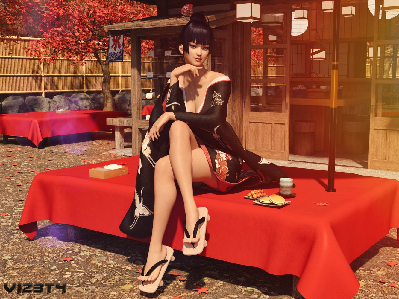 1girls, 3d, breasts, dead or alive, dead or alive 5, feet, female, female only, nyotengu, solo, vizeta