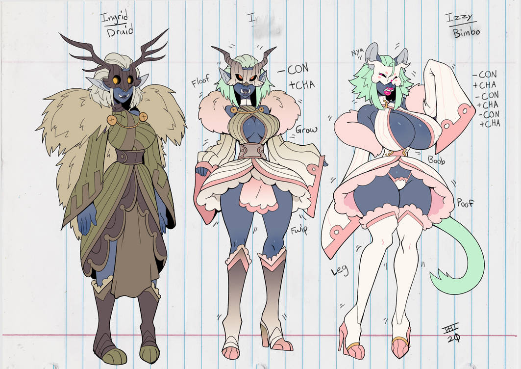 big breasts, bimbo, bimbofication, bimbophi, breast expansion, breast growth, breast growth (enlargement), breasts, druid, dungeons and dragons, female, high heels, mask, nipple bulge, tagme, tail