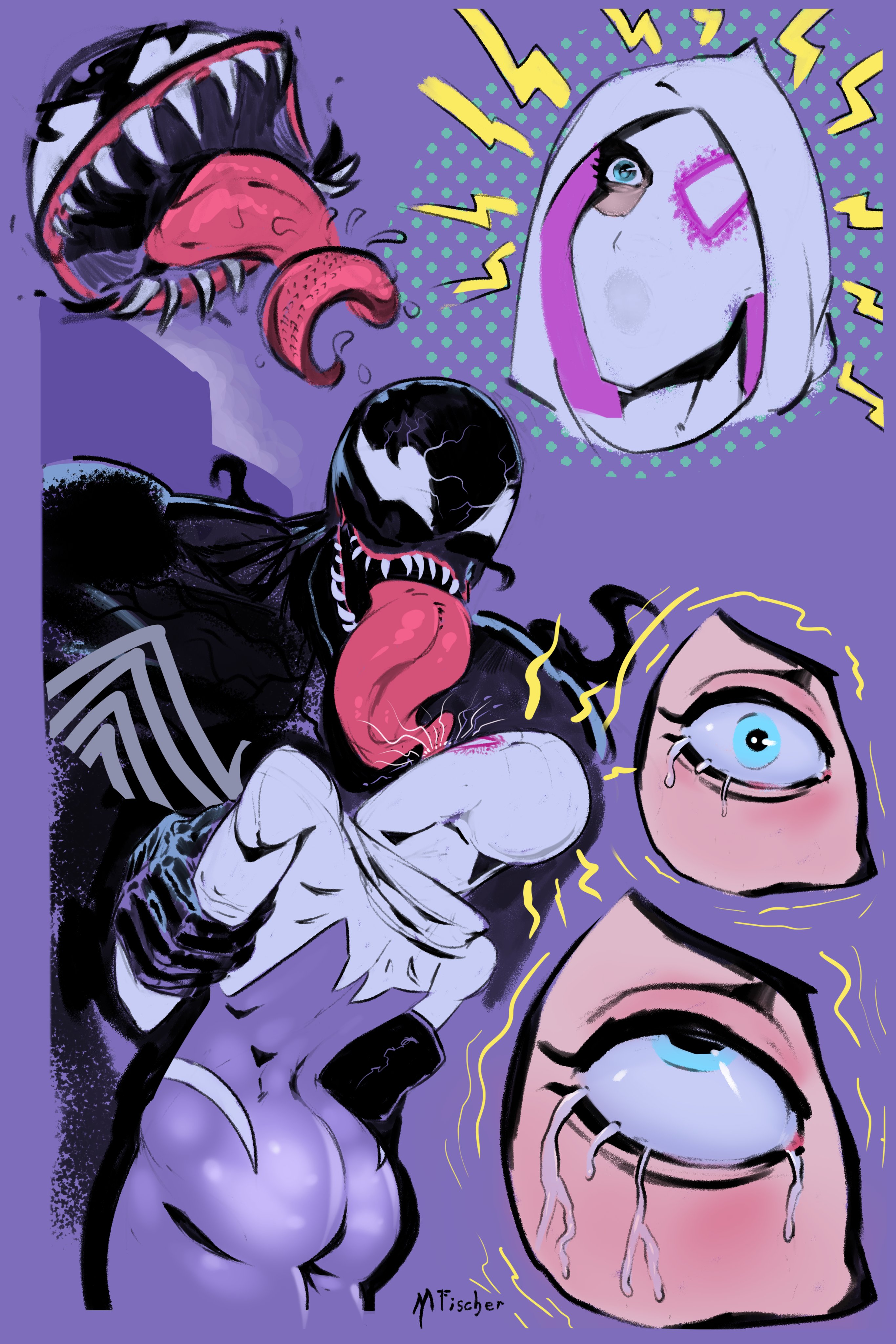 1girls, artist name, ass, blue eyes, breasts, bubble ass, bubble butt, busty, clothing, defeated, defeated heroine, defeated superheroine, extreme french kiss, female, female human, forced kiss, french kiss, french kissing, gwen stacy, hourglass figure, human, interspecies, kissing, long tongue, male, marvel, marvel comics, meinfischer, monster rape, open mouth, oral, rape, skin tight, spider-gwen, spider-man (series), superheroine, symbiote, teratophilia, tongue, tongue kiss, tongue out, venom, venom (marvel), venom's kiss (comic), wide eyed, wide hips