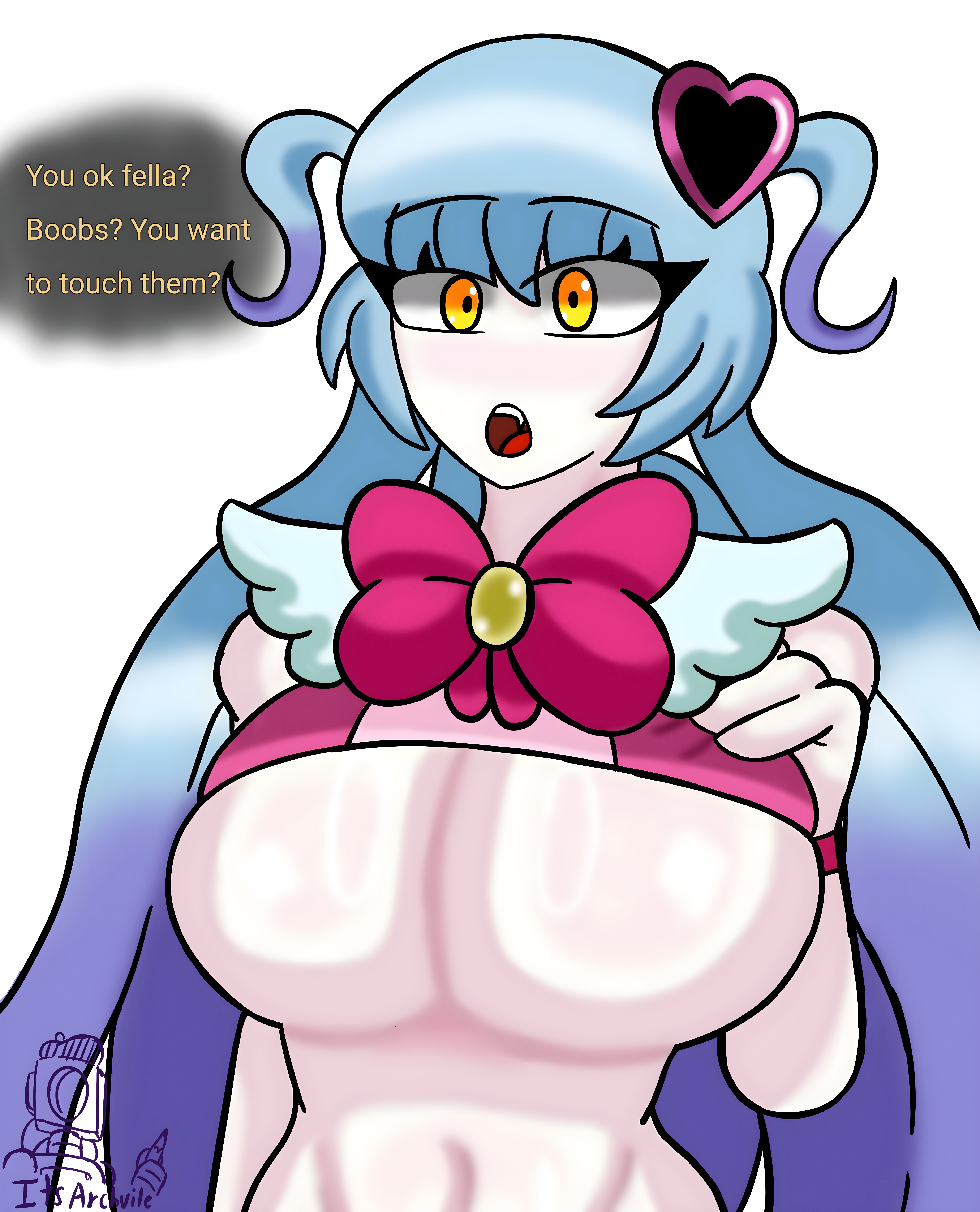 big breasts, breasts, female, heart hair ornament, its archville, lobotomy corporation, long hair, magical girl, no nipples, project moon, queen of hatred, solo, solo female, solo focus, trying to help, white body