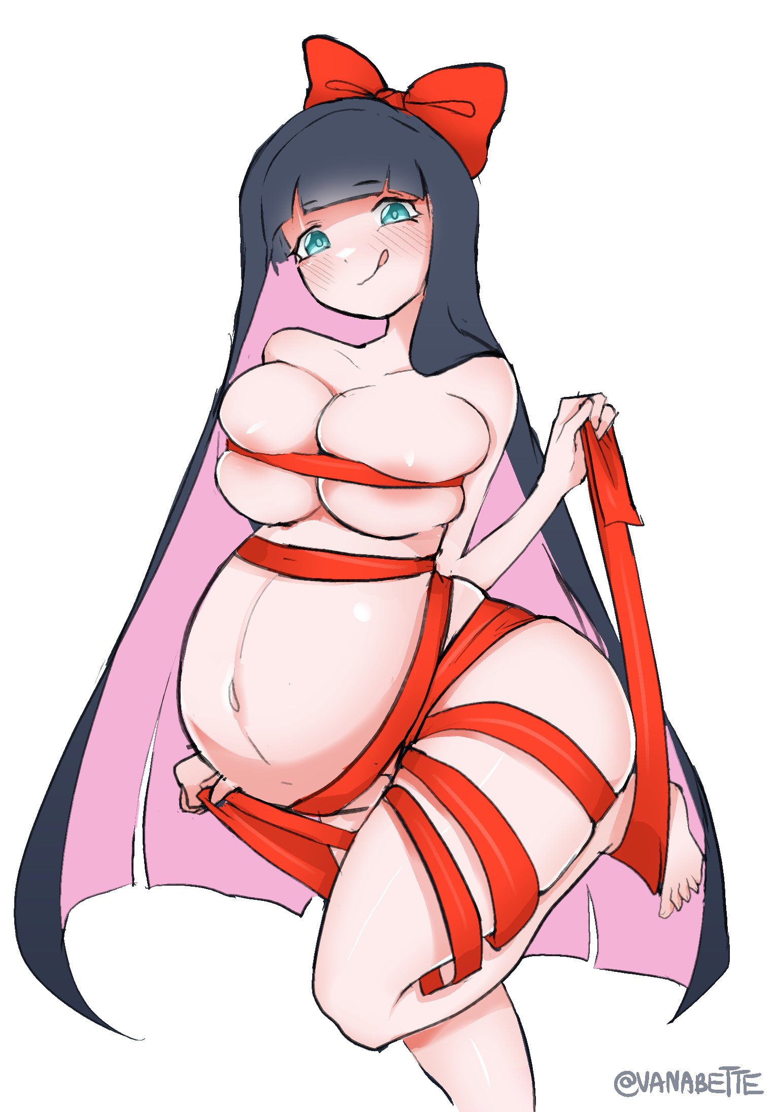 1girls, big breasts, breasts, christmas, cleavage, female, female only, huge belly, large breasts, looking at viewer, panty & stocking with garterbelt, pregnant, ready to pop, solo, stocking anarchy, vanabette