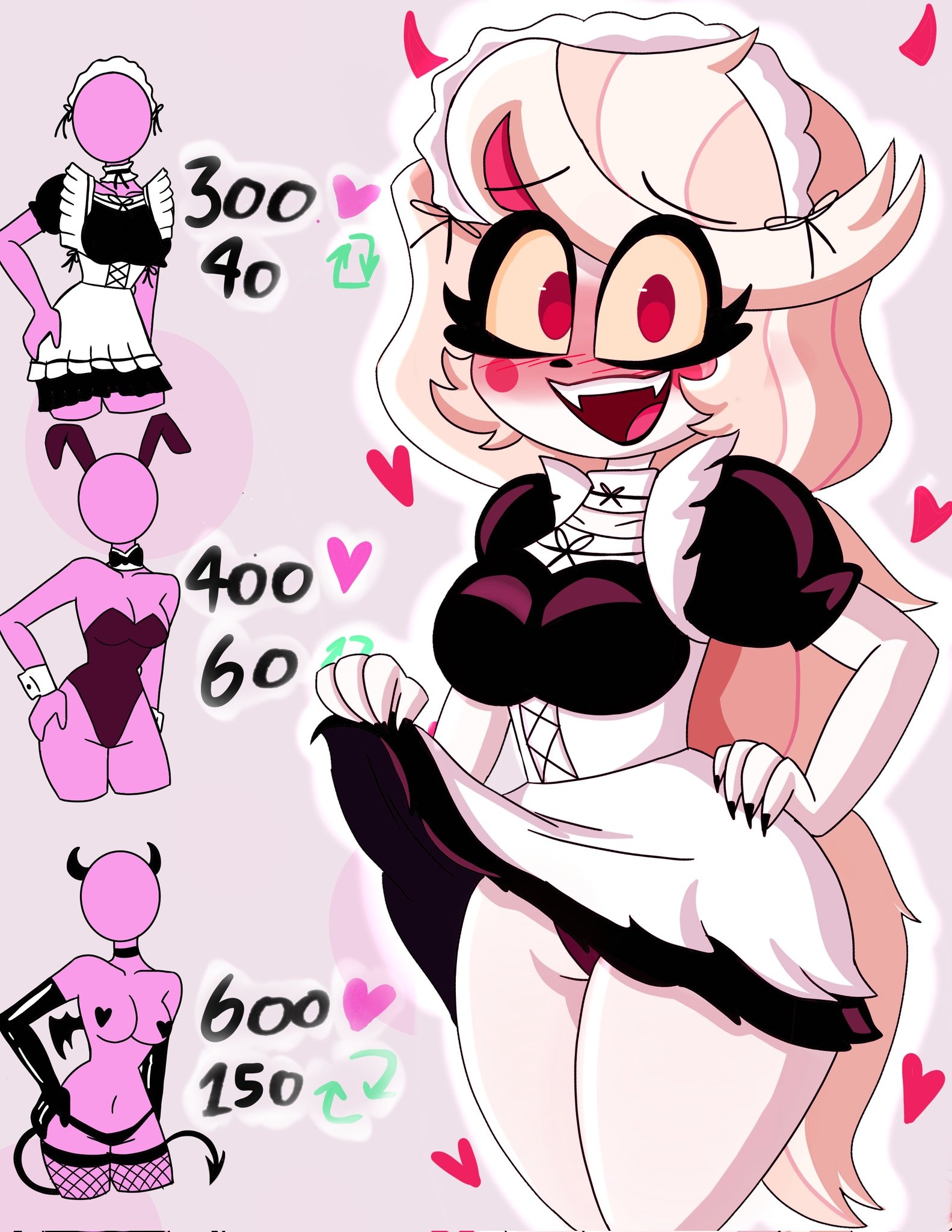 blond, blonde hair, blush, blushing at viewer, blushing female, charlie morningstar (hazbin hotel), female, hazbin hotel, maid, maid outfit, maid uniform, strip game, the titan draw, thick thighs, undressing