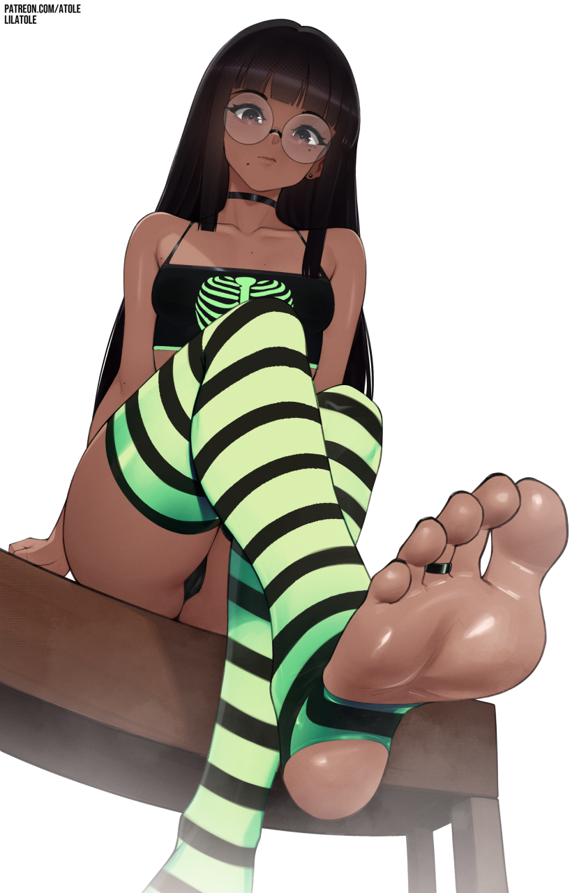 1girls atole_(lilatole) bangs black_hair brown_eyes dark-skinned_female dark_skin feet feet_focus feet_ring female female_focus female_only flat_chest flat_chested glasses lilatole long_hair mole mole_on_breast mole_under_eye mole_under_mouth necklace panties patreon petite petite_body petite_female pov pov_eye_contact round_glasses self_insert serious serious_look sitting small_breasts soles stirrup_legwear stirrup_socks stockings striped_socks striped_stockings tagme tan-skinned_female tan_body tan_skin tank_top toes