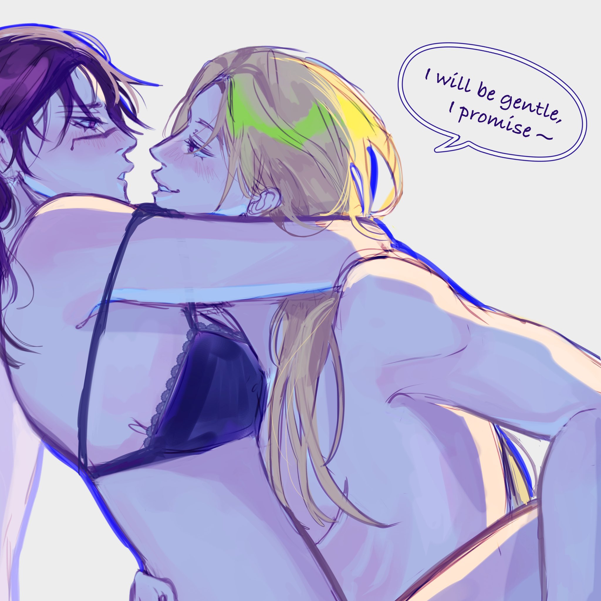 bikini, black hair, blonde female, blonde hair, blonde-haired female, blush, choso kamo, clothed, clothes, clothing, female, genderswap, genderswap (mtf), jujutsu kaisen, naked, naked female, nude, nude female, rezijellyfishh, rule 63, yuki tsukumo, yuri