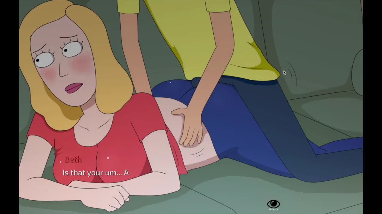 1boy, 1girls, adult swim, ass, assjob, beth smith, blonde hair, blush, breasts, buttjob, clothed, doggy style, female, ferdafs, hands on hips, incest, lipstick, male, milf, morty smith, mother, mother and son, penis, penis under clothes, rick and morty, rick and morty: a way back home, unseen male face