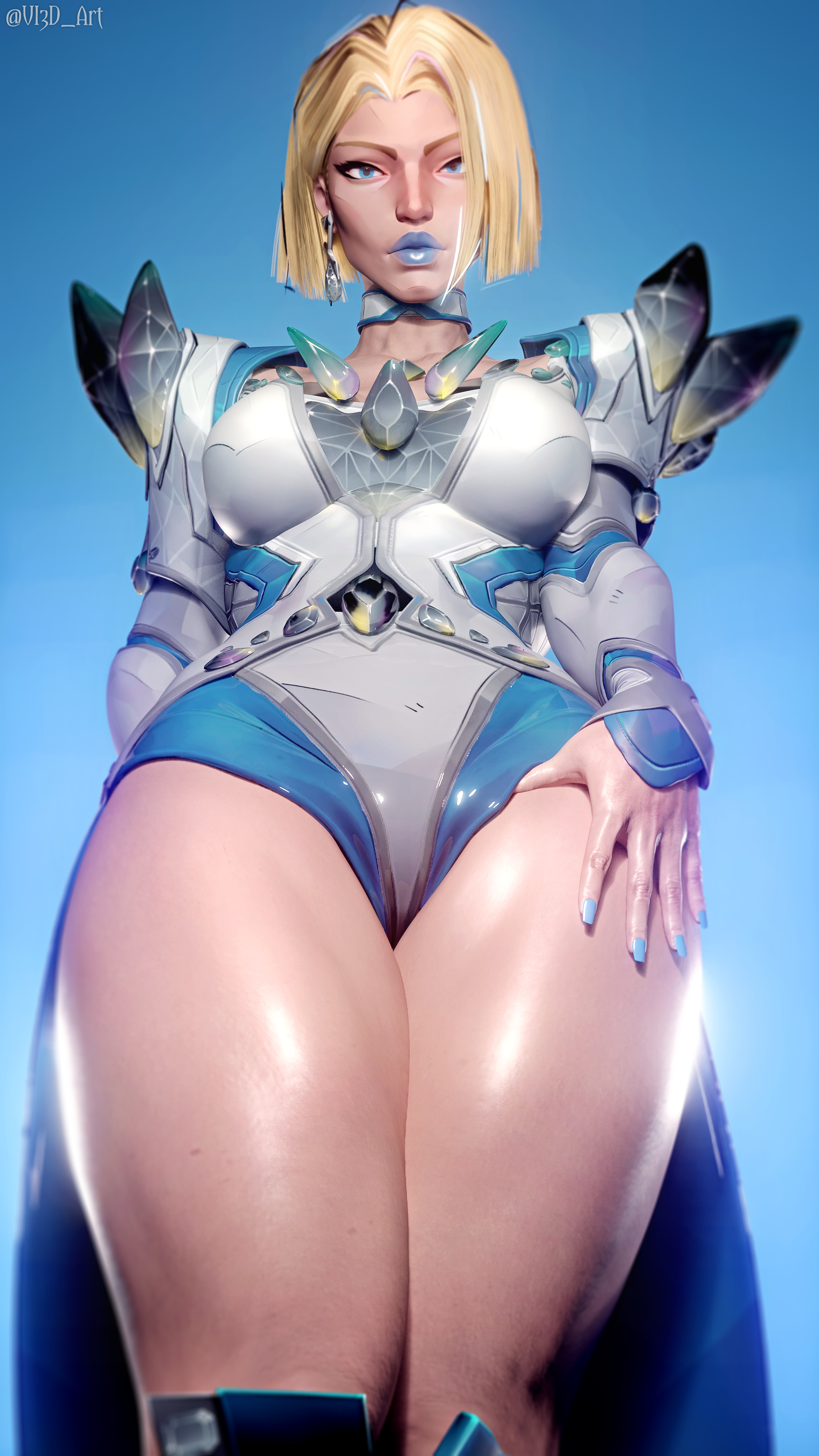 blonde female, blonde hair, blue lipstick, blue nails, bob cut, choker, emma frost, emma frost (marvel rivals), female, hand on leg, hand on thigh, marvel, marvel comics, marvel rivals, pinup, thick legs, thick thighs, thighs, voidbornpervert, wide hips, x-men