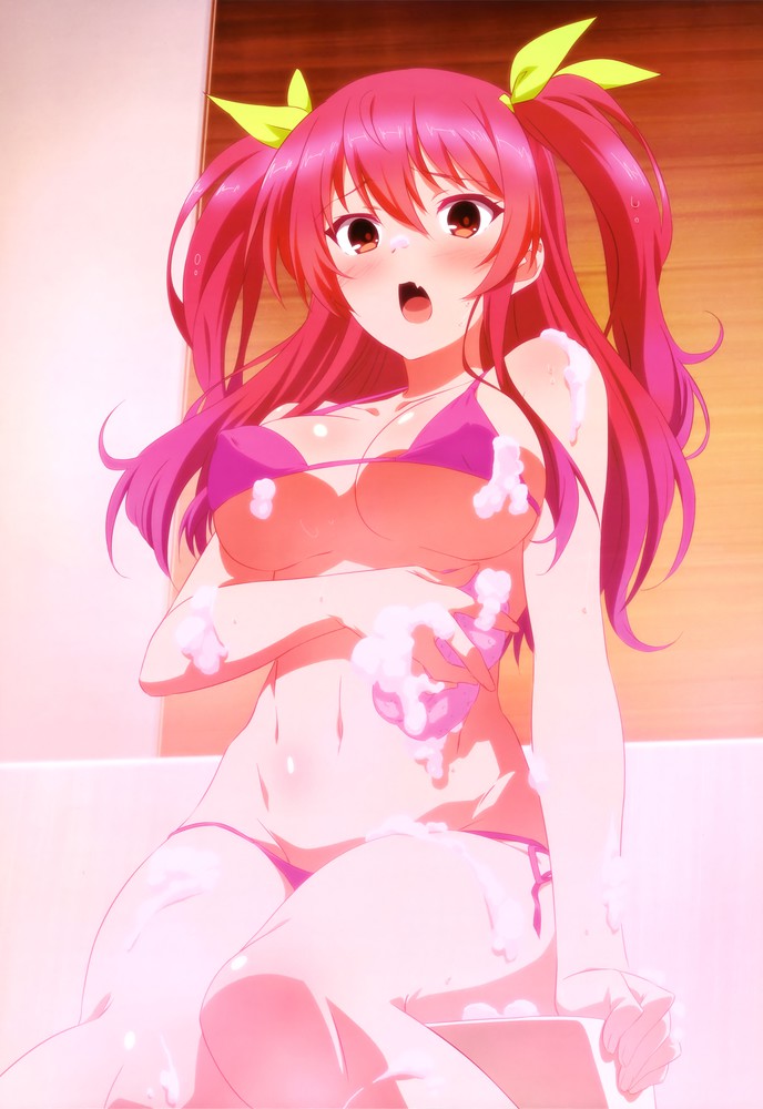 bathroom big_breasts bikini curvy_figure pigtails rakudai_kishi_no_cavalry red_eyes red_hair stella_vermillion