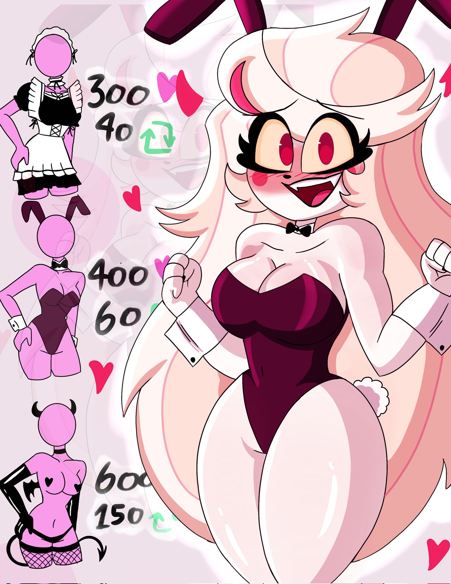 bunny, bunny ears, bunny girl, bunnysuit, charlie morningstar (hazbin hotel), demon, female, hazbin hotel, strip game, the titan draw, thick thighs