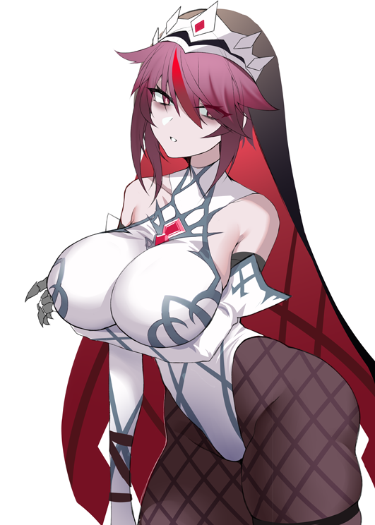 1girls breast_hold breasts fishnet_stockings fishnets genshin_impact large_breasts nun pale-skinned_female pale_skin purple_eyes purple_hair rosaria_(genshin_impact) short_hair veil wide_hips xiujia_yihuizi