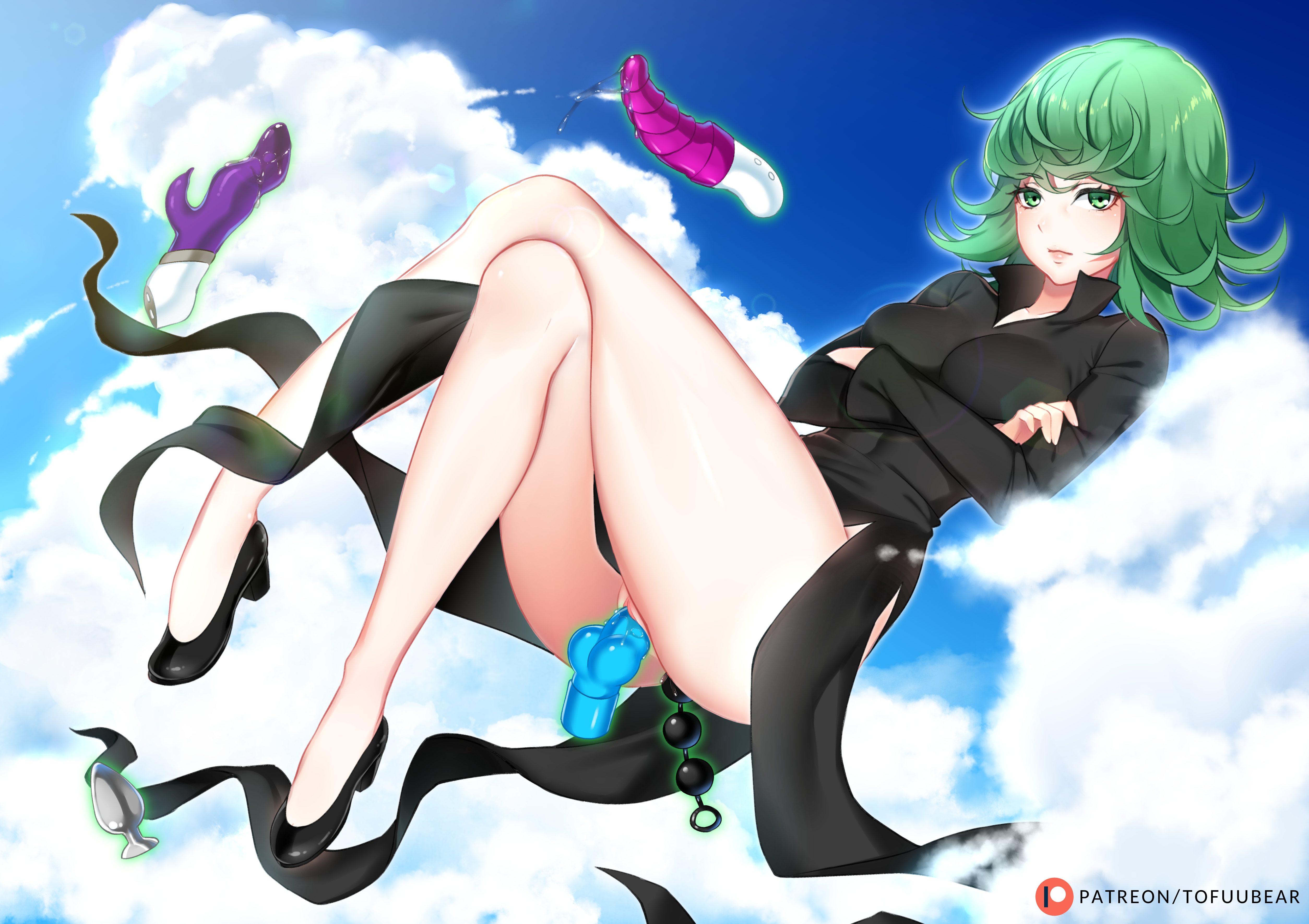 1girls, anal, female, female only, green hair, one-punch man, pussy, tatsumaki, tofuubear, vaginal penetration