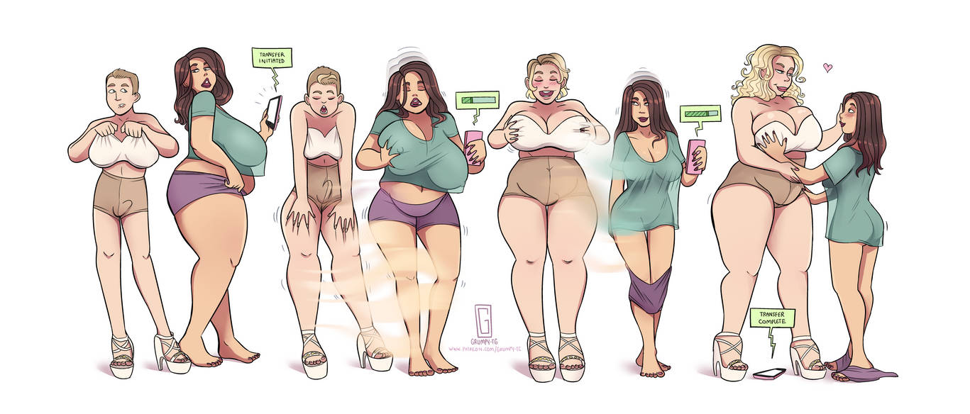 1boy, 1girls, 2girls, attribute swap, attribute theft, big breasts, blonde hair, breasts, brown hair, chubby, female, futanari, genderswap, genderswap (mtf), grumpy-tg, intersex, male, rule 63, tagme, transformation, yuri