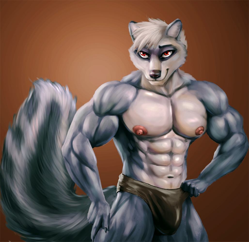 anthro bleakcat clothing furry_only hybrid male mammal mephitid muscular muscular_anthro muscular_male procyonid raccoon skunk solo tealmarket underwear