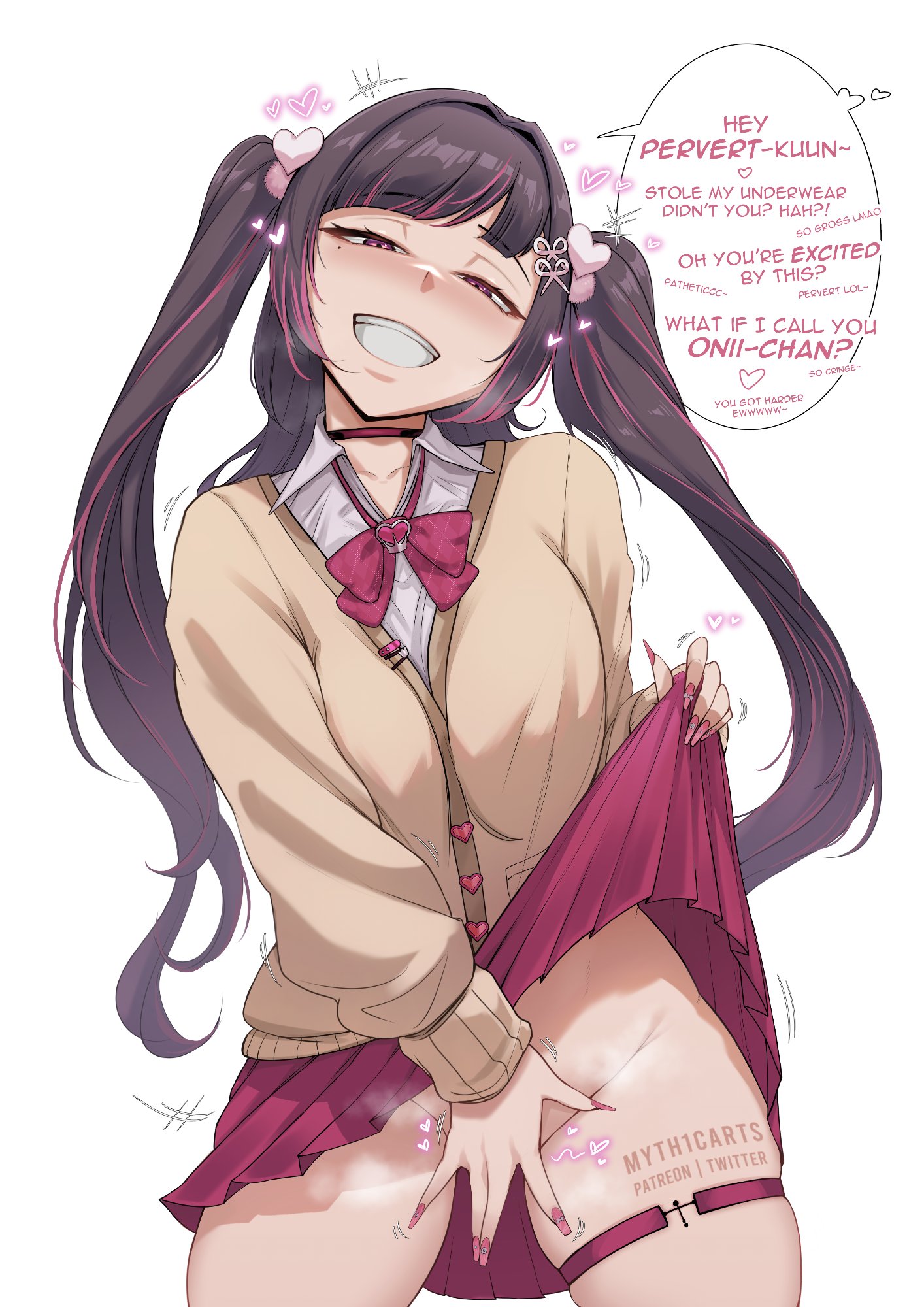 bottomless, bottomless female, covering pussy, female, female only, himemiya rie, large breasts, myth1c, myth1carts, phase connect, school uniform, schoolgirl uniform, tagme, virtual youtuber, vtuber