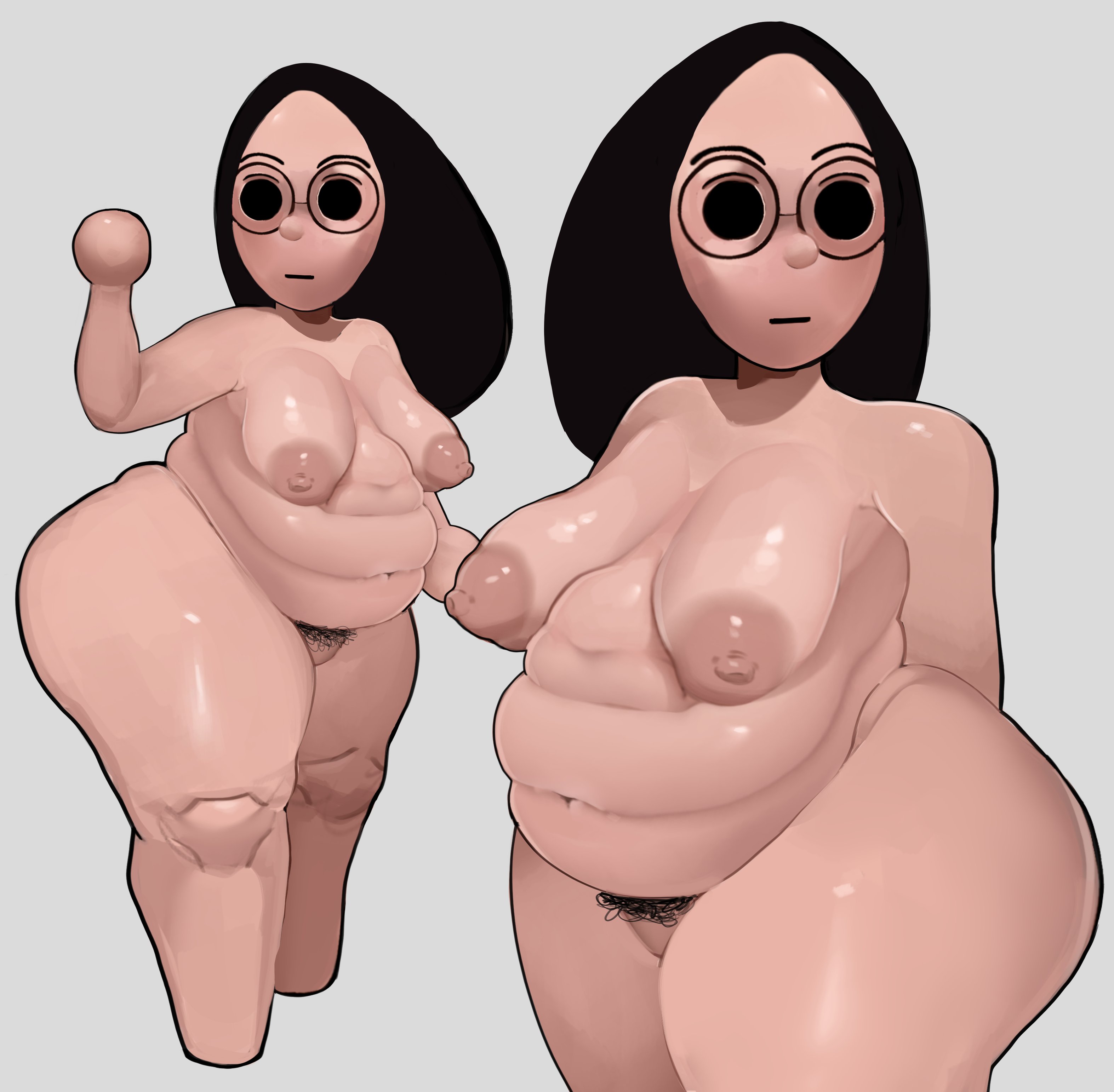 1girls, bbw, black hair, chubby, chubby female, crabtopus, fat, female, female only, female pubic hair, glasses, huge breasts, mii, mii (crabtopus), mob face, multiple views, nude, plump, pubic hair, tagme, thick thighs, tomodachi life, wide hips