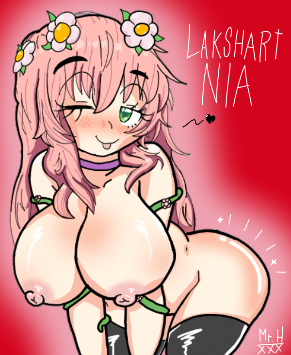 big_breasts elitecraft flowers_in_hair green_eyes lakshart lakshart_nia nia_lakshart nipples nude pink_hair streamer youtube youtuber