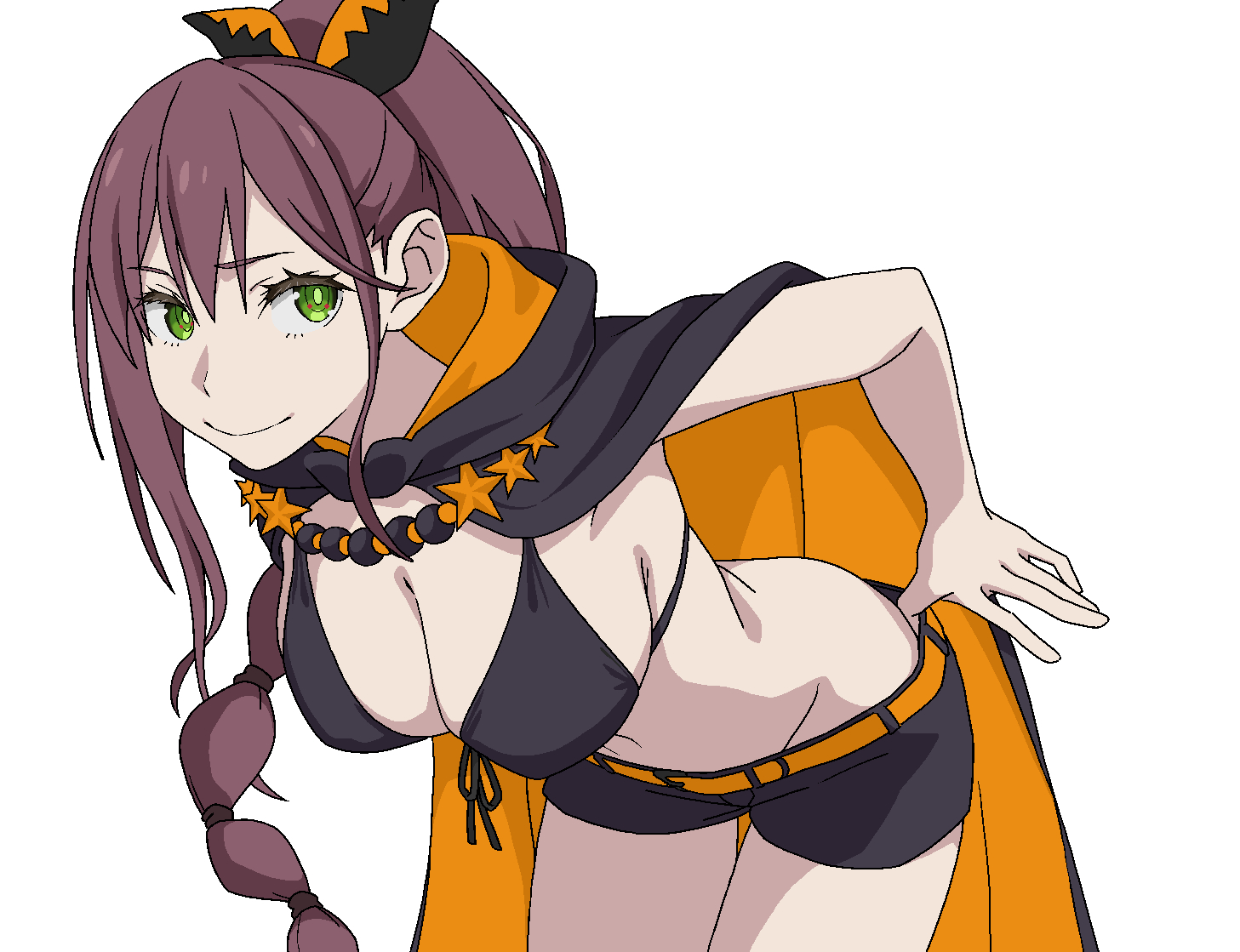 1girls, artist request, ass peek, belly, belly button, big breasts, black outfit, boobs, bra, breasts, brown hair, cape, female, female only, fukurotaken, green eyes, hair ornament, hip peek, hips, hips focus, hips outline, hot body, leaning forward, lifting clothing, lifting own clothes, midriff, orange outfit, perfect body, pretty girl, pulling, pulling clothing, pulling own clothes, re:zero kara hajimeru isekai seikatsu, seducing, seduction, seductive, seductive body, seductive look, seductive pose, sexy, sexy armpits, sexy body, sexy clothing, sexy pose, shaula (re:zero), short shorts, shorts, shorts pull, showing belly, showing body, showing off, showing off body, showing tummy, slim female, slim waist, suggestive, suggestive gesture, suggestive look, suggestive pose, suggestive posing, thin waist, tied hair, tummy, undressing, undressing self, waist, white background