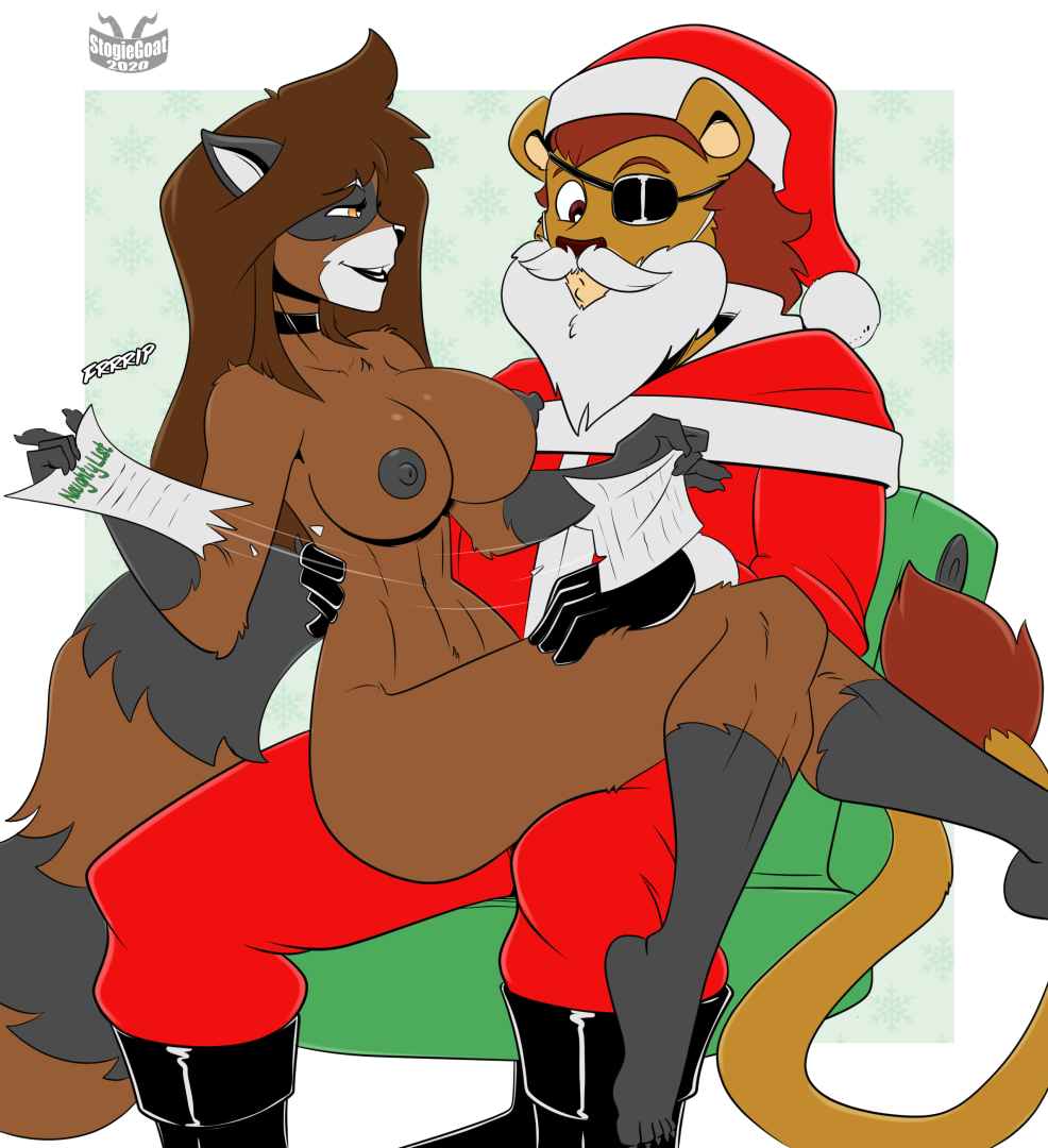 breasts christmas clothing costume digital_color digital_media_(artwork) felid female garrett holidays invalid_tag lion male mammal naughty nude pantherine procyonid raccoon santa_costume sharp_fury stogiegoatarts trish_kusanagi