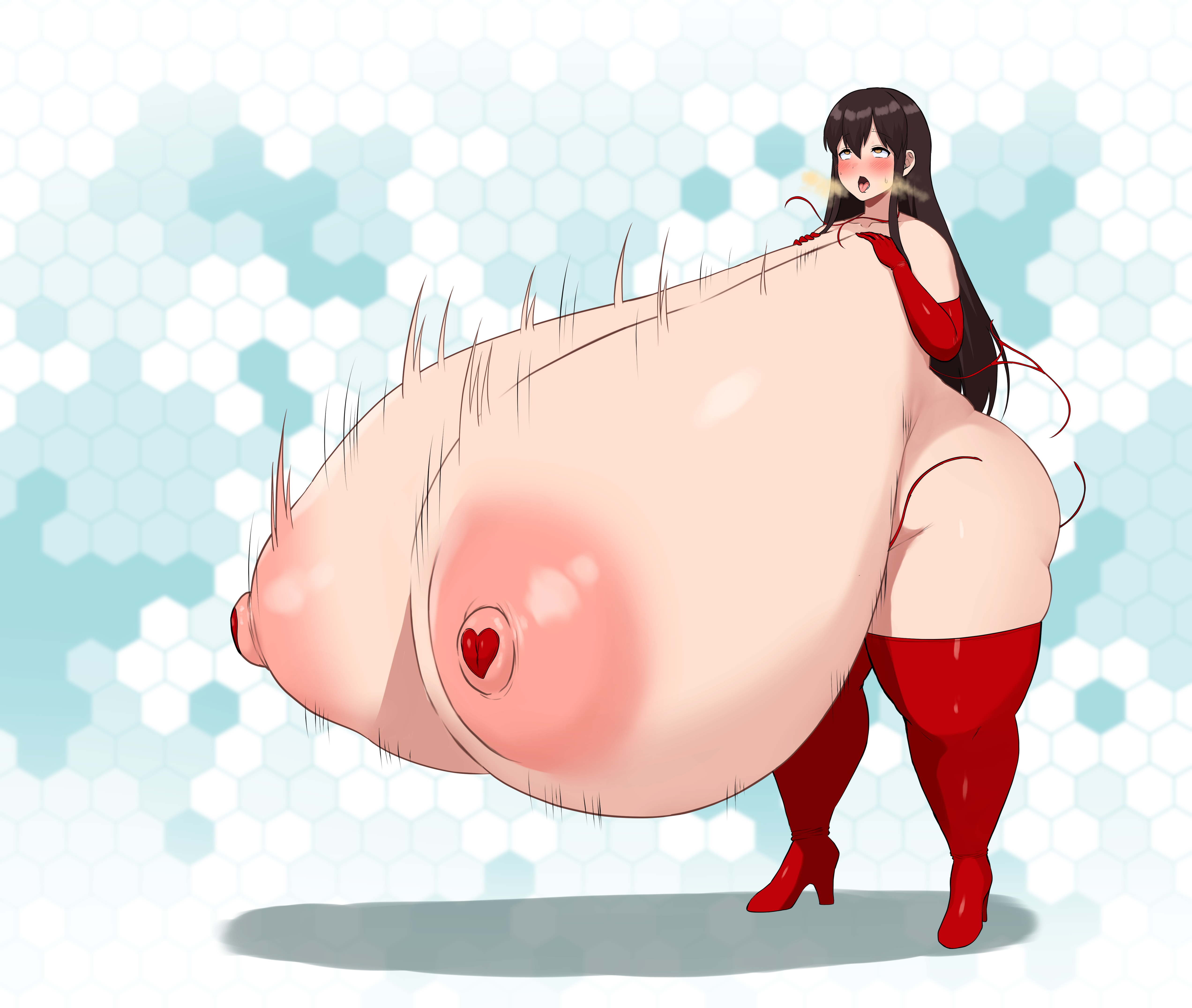 absorption vore, after vore, akagi (kantai collection), aroused, ass expansion, breast expansion, burp, burping, daien (daien418), digestion, expansion, female pred, foodgasm, gigantic breasts, hands on breasts, heart, heart pasties, huge areolae, huge nipples, hyper, hyper breasts, in heat, kantai collection, open mouth, pasties, pleasure, red gloves, red pasties, red thighhighs, rolling eyes, sequence, thick thighs, torn bikini, vore, weight gain, wide hips