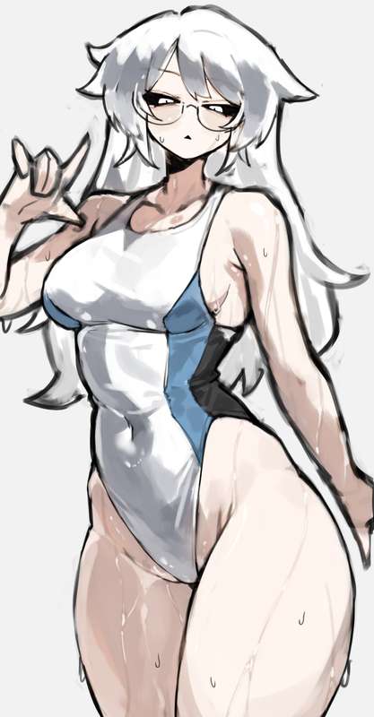 1girls, female, female only, glasses, higher resolution available, shigezie, swimsuit, tagme