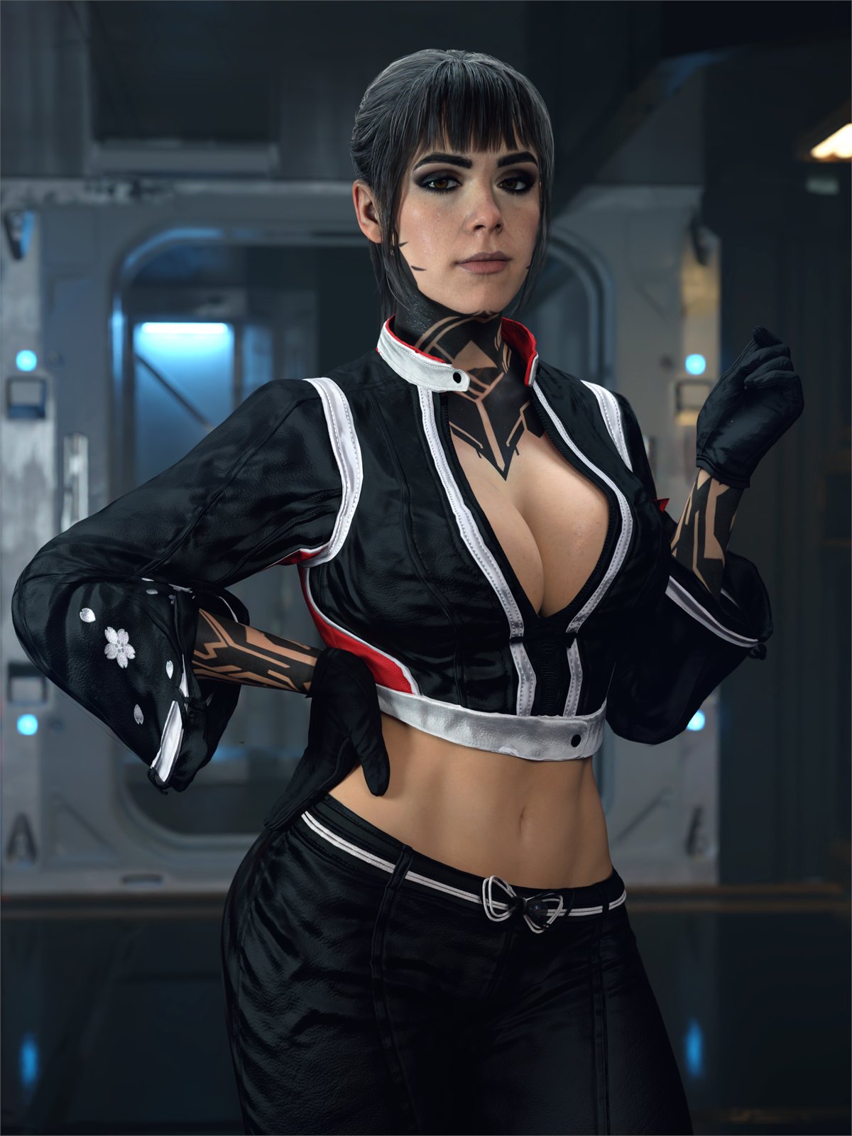 1girls, 3:4, 3d, big breasts, black hair, breasts, brown eyes, call of duty, call of duty black ops 7, cleavage, cosplay, curvaceous, curvy, curvy figure, emma kagan, fatal fury, fatal fury: city of the wolves, female, female only, hips, kiernan shipka, king of fighters, large breasts, light skin, light-skinned female, mai shiranui (cosplay), mature, mature female, slim waist, tattoo, thick, thick hips, thick legs, thick thighs, thighs, treyarch, voluptuous, waist, wide hips, word2