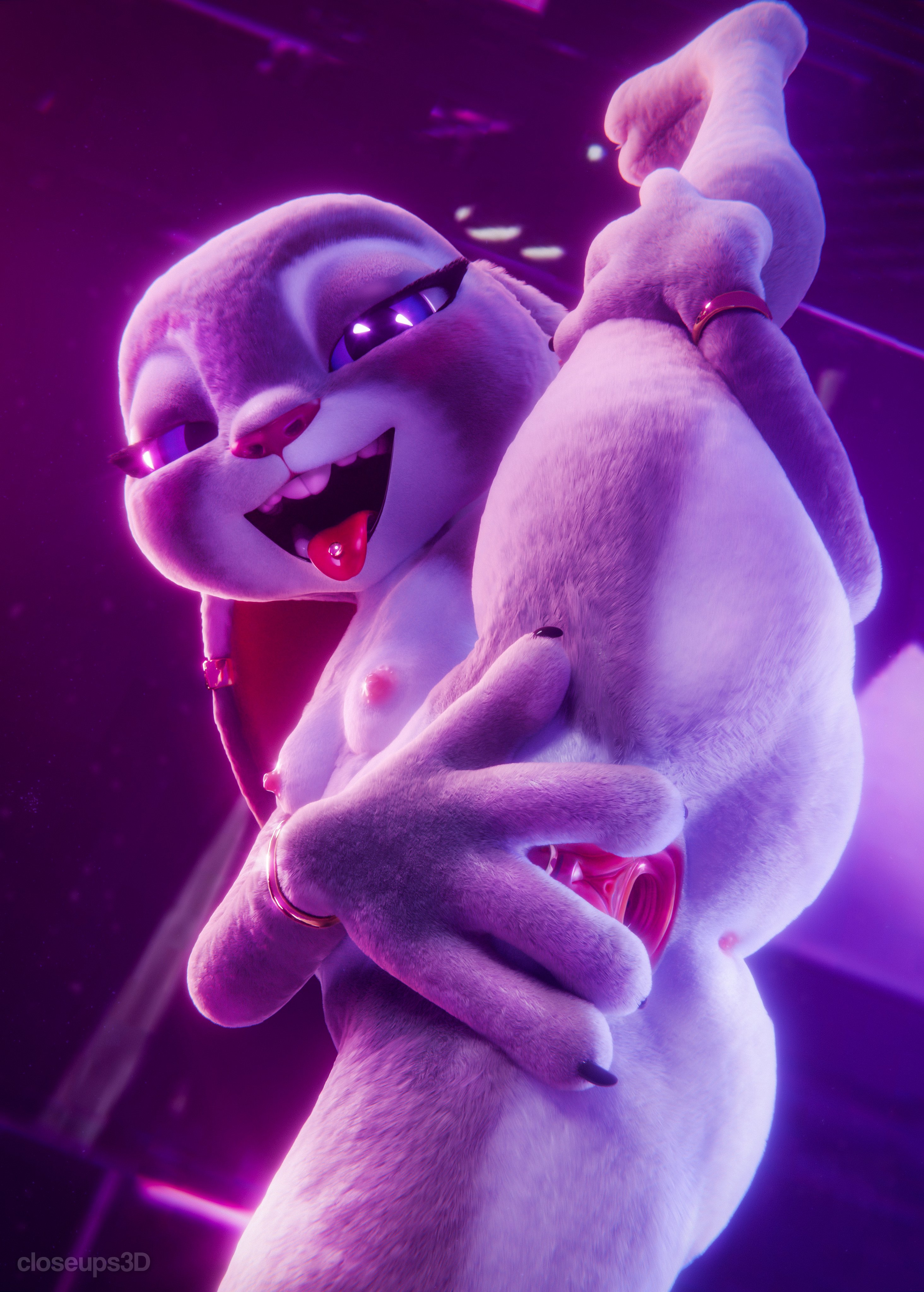 3d, 3d (artwork), asshole, boobs, breasts, bunny, closeups3d, female, female only, furry, judy hopps, looking at viewer, open mouth, presenting, presenting pussy, spread pussy, standing, standing on one leg, standing split, stretched pussy, tounge out, vagina, zootopia