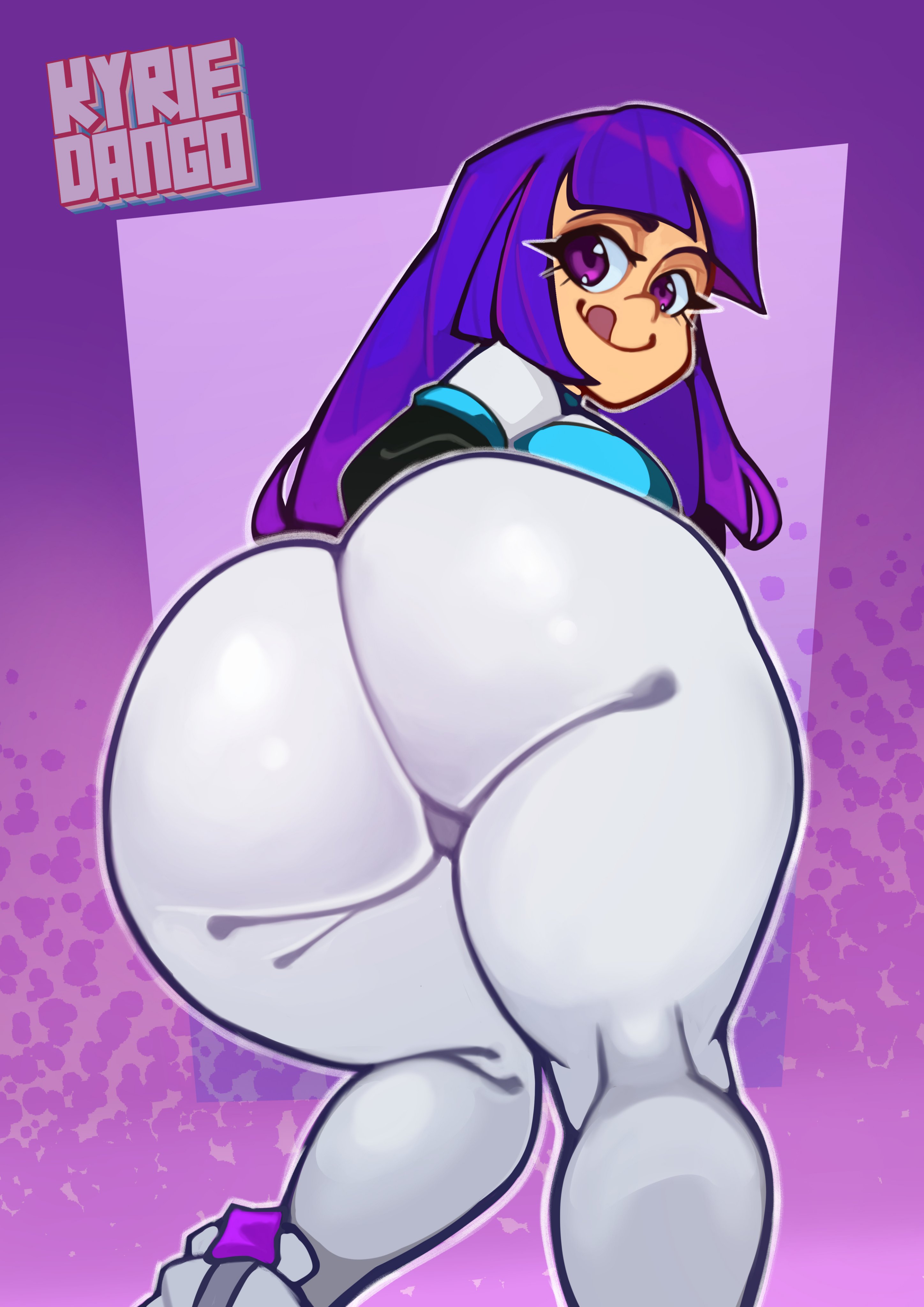 1girls, asian female, ass, ass focus, big ass, bodysuit, female, female only, glitch techs, jpeg, kyrie dango, miko kubota, purple hair, sole female, solo