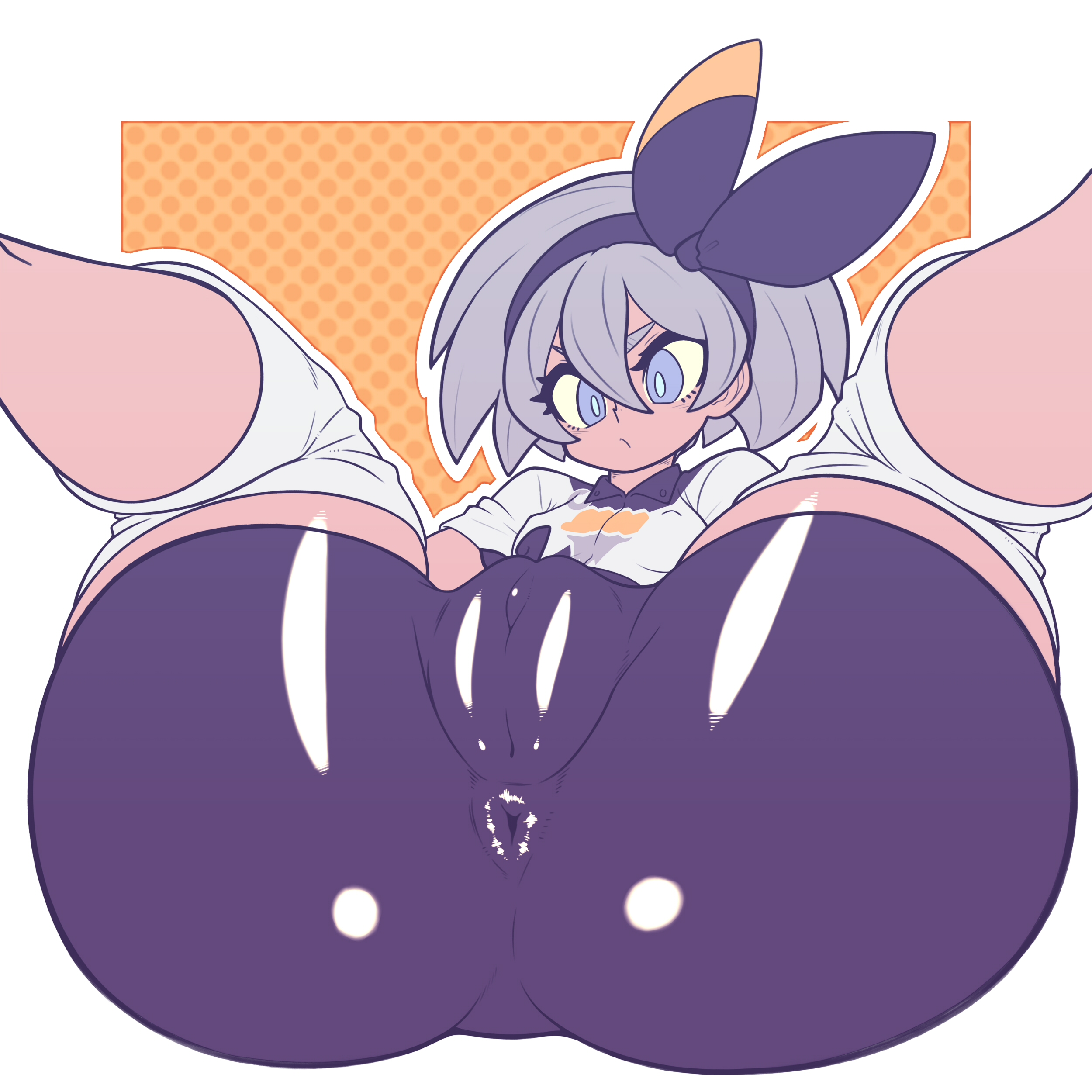 1girls, anus, ass, bea (pokemon), big ass, blue eyes, cameltoe, clitoris, clothing skin, curvy figure, female, grey hair, hair ribbon, human, kaikoinu, large ass, latex, latex anus, latex bodysuit, latex clitoris, latex suit, latex vagina, leotard, nintendo, pokemon, pokemon ss, pussy, shiny clothes, short hair, solo, spread legs, thick thighs, thighs, triangular anus