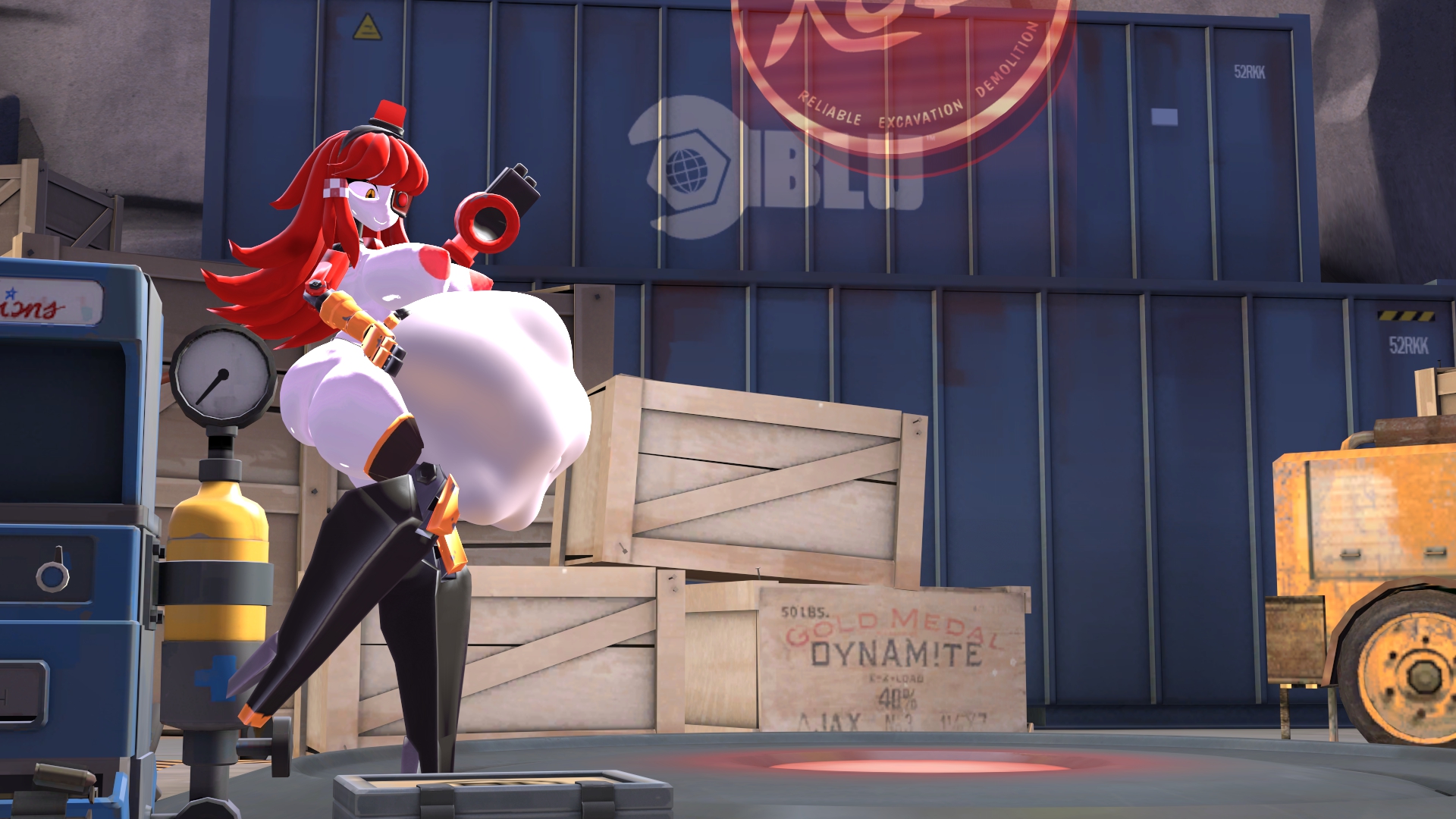 1girls, 3d, after anal vore, after vore, big ass, big breasts, digesting prey, digestion, female, female only, mimi sentry, post-vore, prey outline, robot girl, robot pred, source filmmaker, team fortress 2, unwilling prey, vore