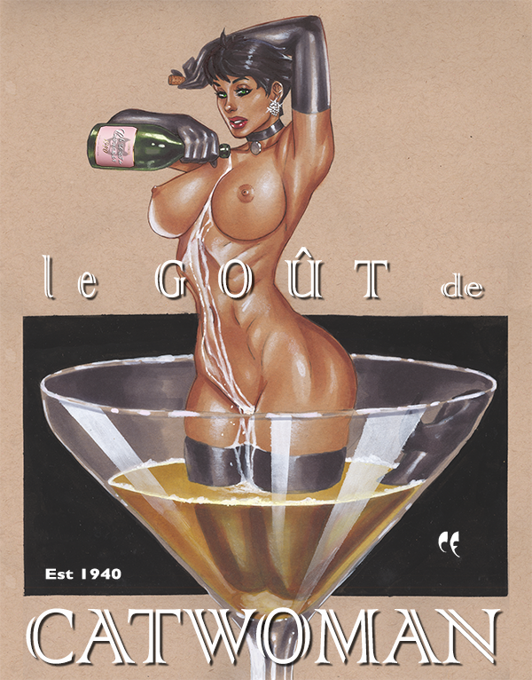 1girls, alcohol, areolae, batman (series), big breasts, black hair, breasts, busty, catwoman, champagne, chris foulkes, dc, dc comics, earrings, female, female only, hourglass figure, large breasts, lipstick, makeup, nipples, nude, nude female, nudity, pinup, pinup pose, pose, posing, pouring on self, selina kyle, short hair, solo, straight hair, tagme, thick thighs, thighhighs, voluptuous, wet skin, wide hips