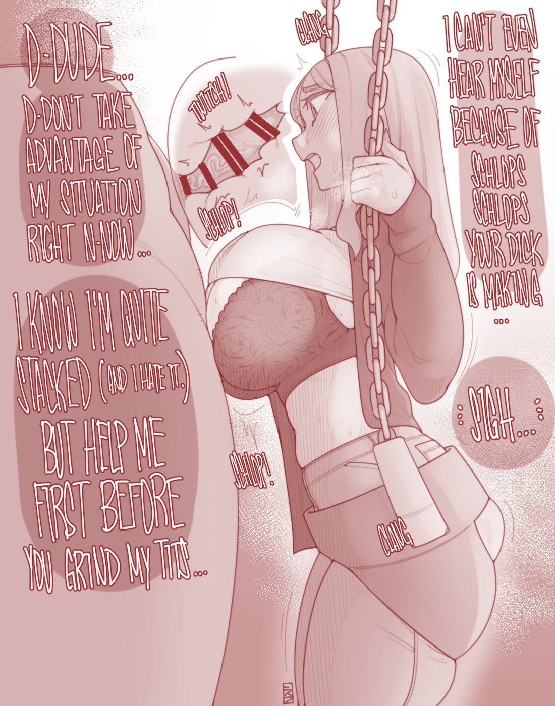 1boy, 1girls, big breasts, breasts, dialogue, ekz, english text, female, forced, huge breasts, large breasts, male, paizuri, perpendicular paizuri, straight, text, x-ray